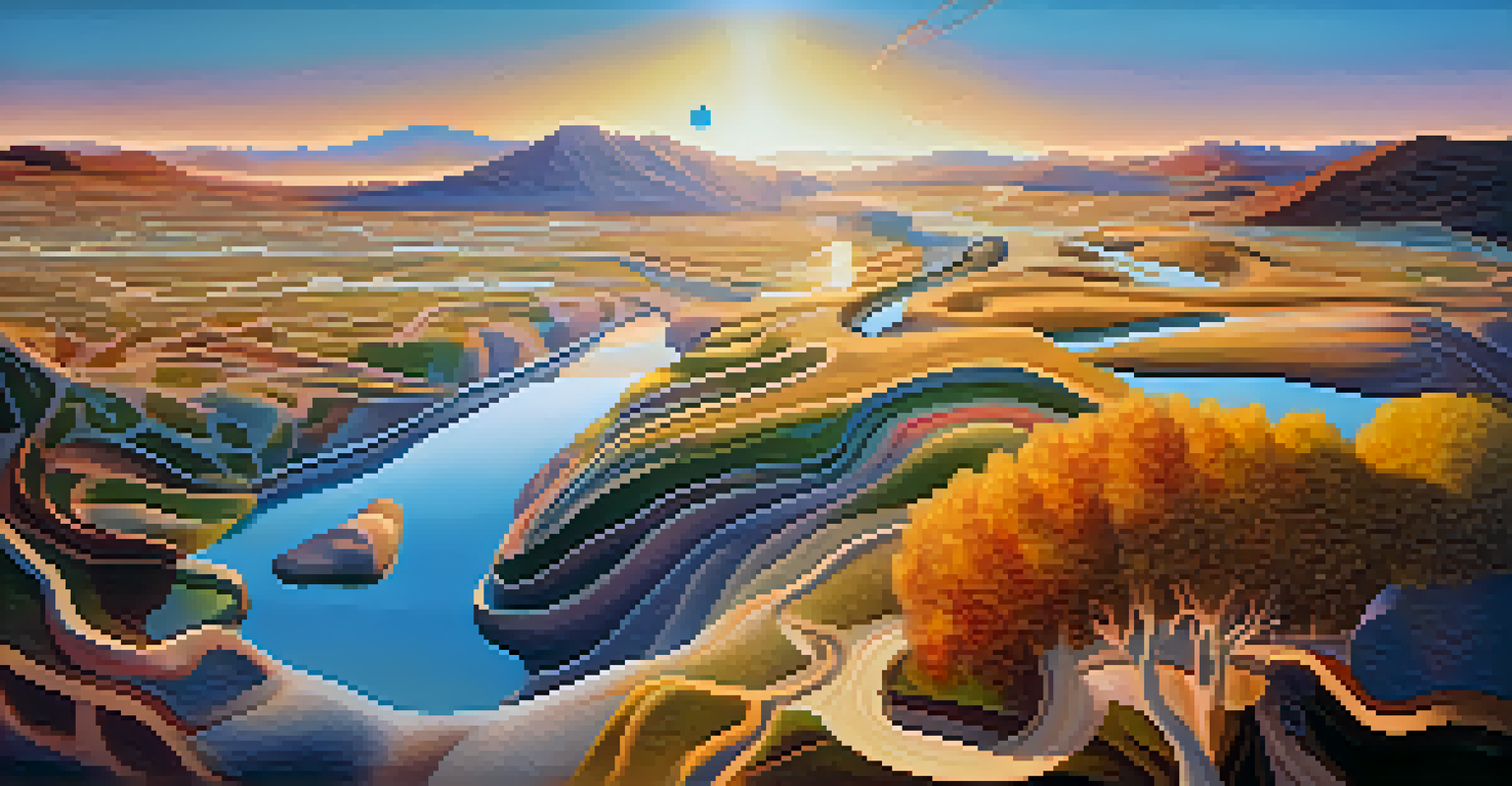 A human body intertwined with an abstract landscape of flowing colors and surreal shapes in warm golden hour light.