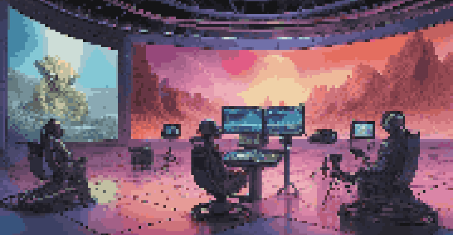 A futuristic film studio with traditional equipment and advanced virtual production technology.