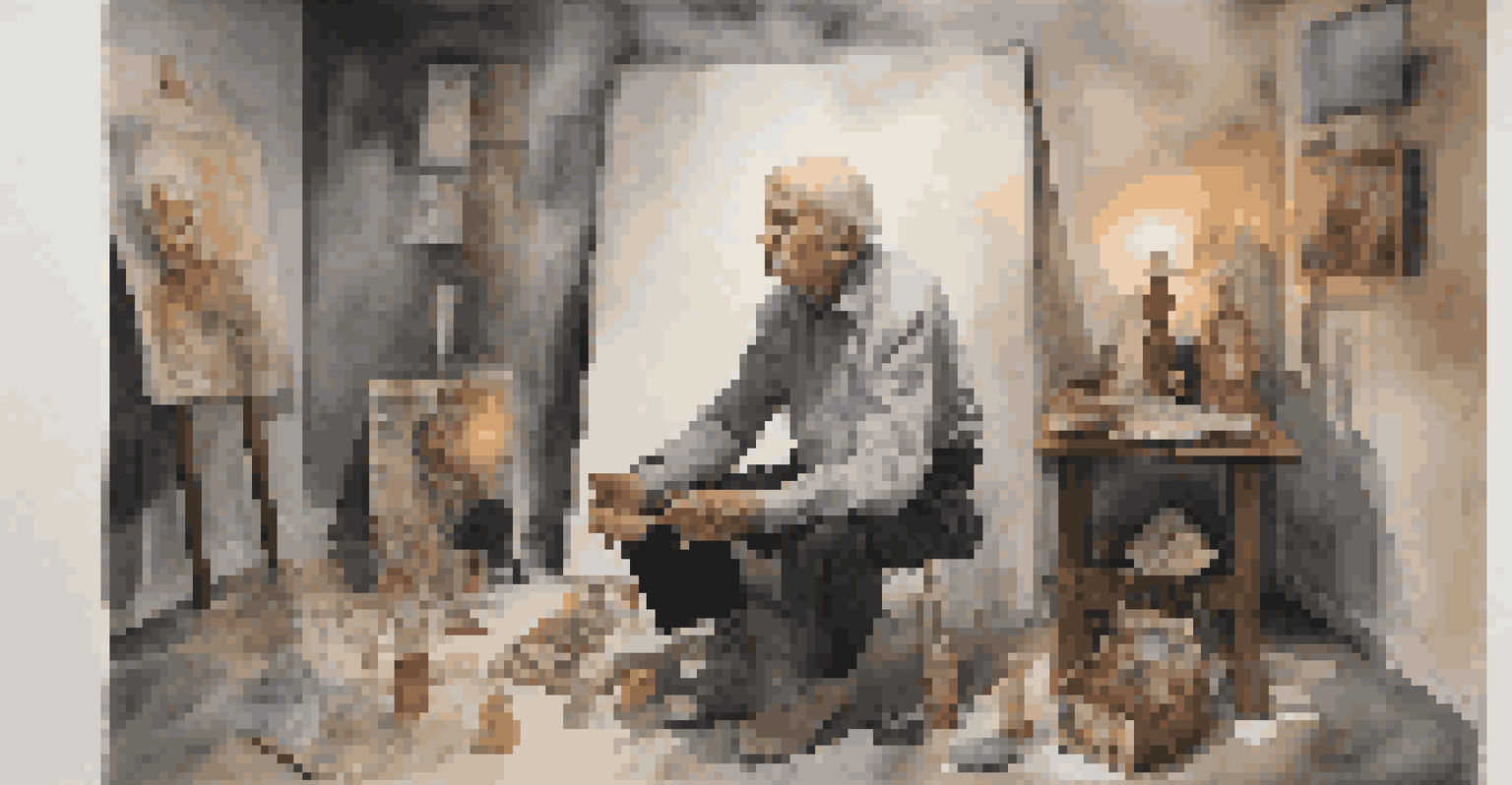 An older performer sitting thoughtfully among memories, with soft lighting creating an intimate atmosphere.