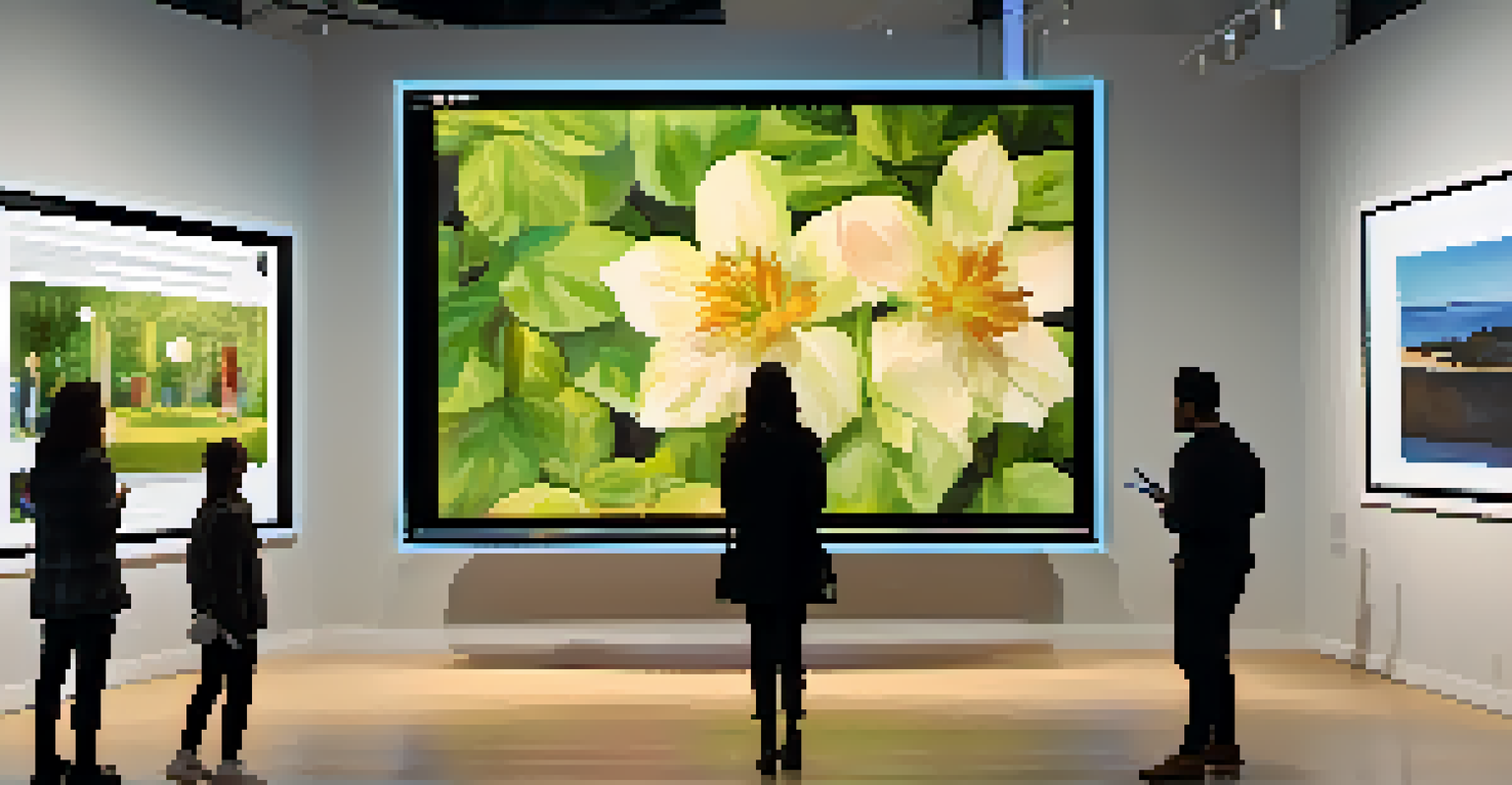 An online art exhibition featuring various digital artworks created by students, presented in a modern and interactive setting.