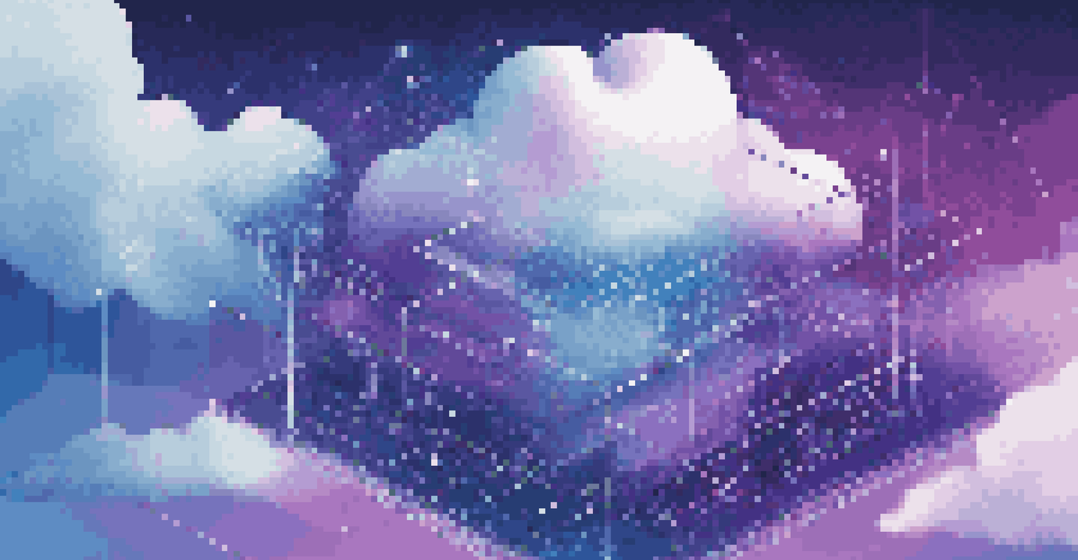 An abstract image symbolizing digital art preservation with cloud storage and blockchain elements in a blue and purple gradient.