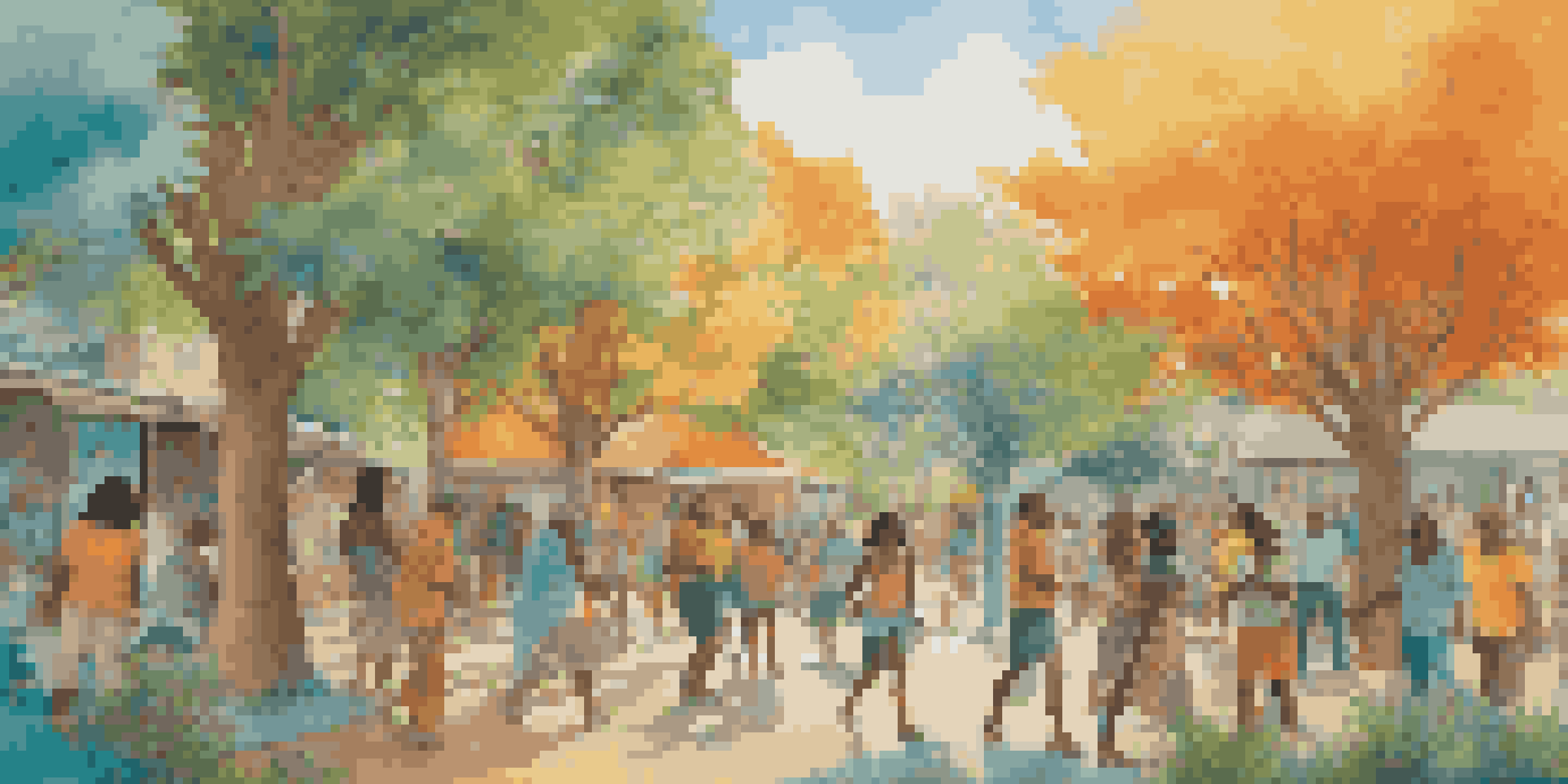 A colorful mural showing diverse people working together on an art project, surrounded by nature.