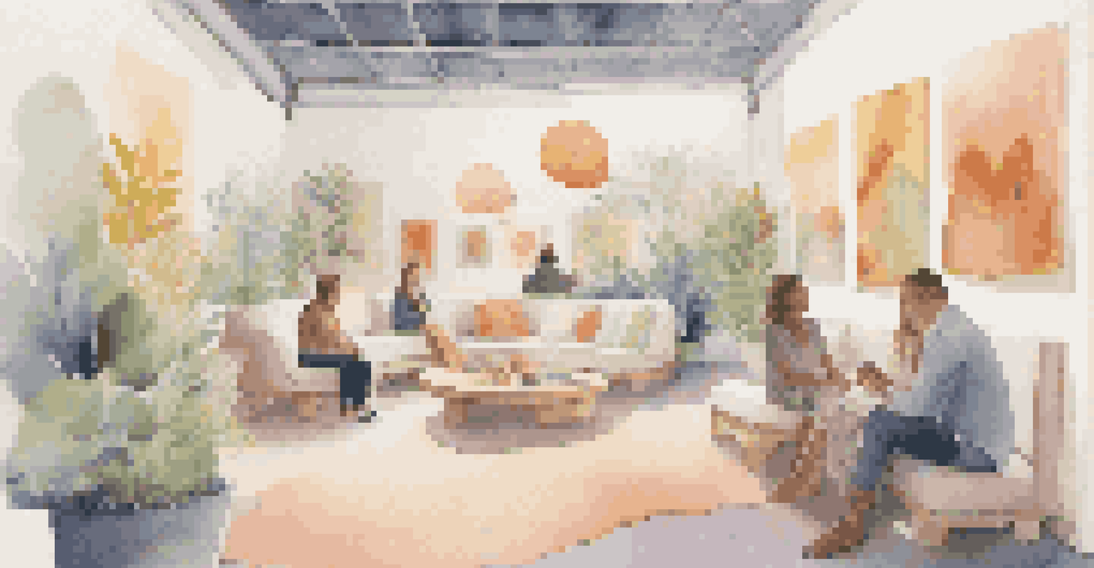 A peaceful sensory-friendly area at an art festival, with soft lighting and comfortable seating, allowing individuals to relax amidst calming art.