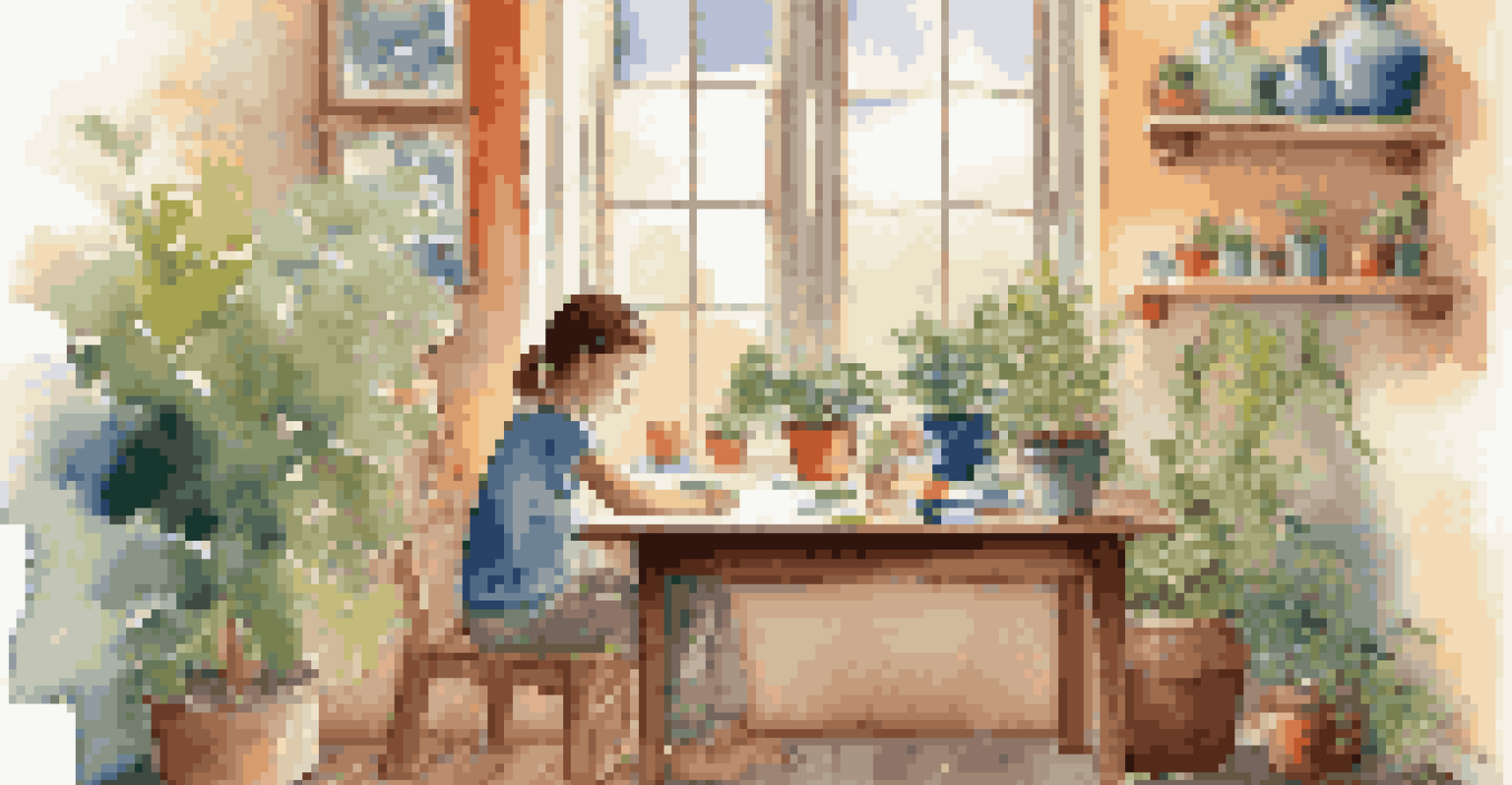 A child painting at a table in a cozy room, surrounded by art supplies, reflecting deep concentration and creativity.