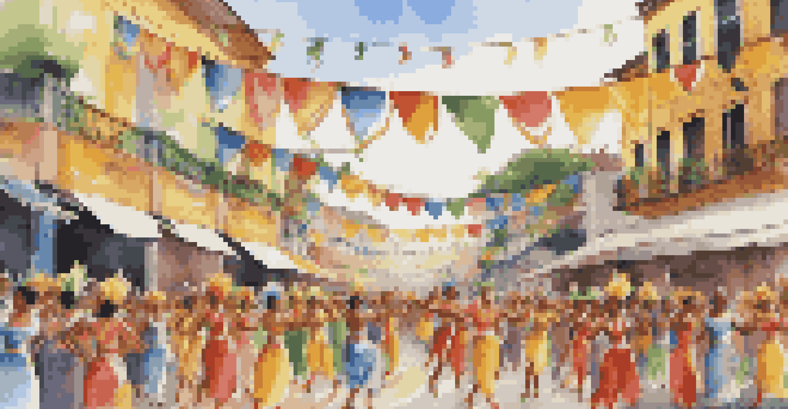 A vibrant Brazilian street festival with samba dancers in colorful costumes and enthusiastic spectators enjoying the celebration.