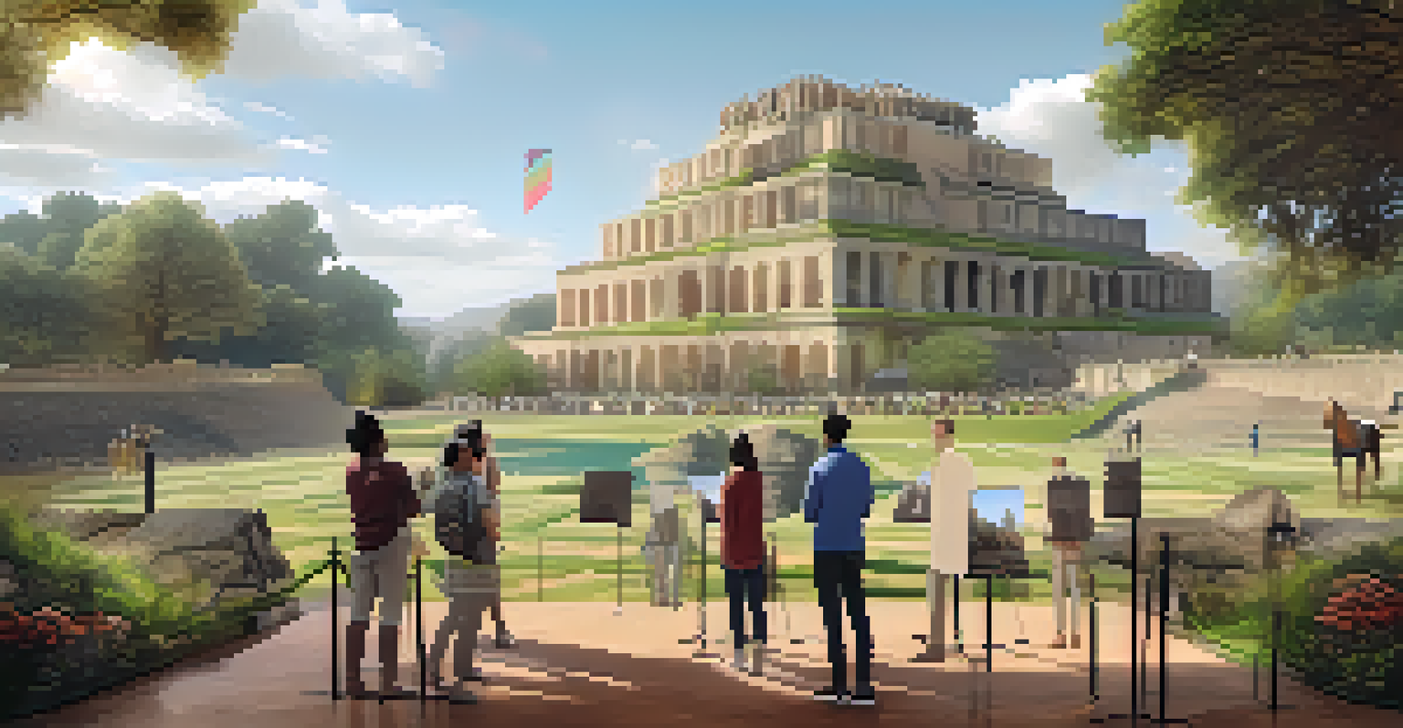 A historical site with augmented reality overlays showing social injustices, with visitors using AR glasses to interact with the display.