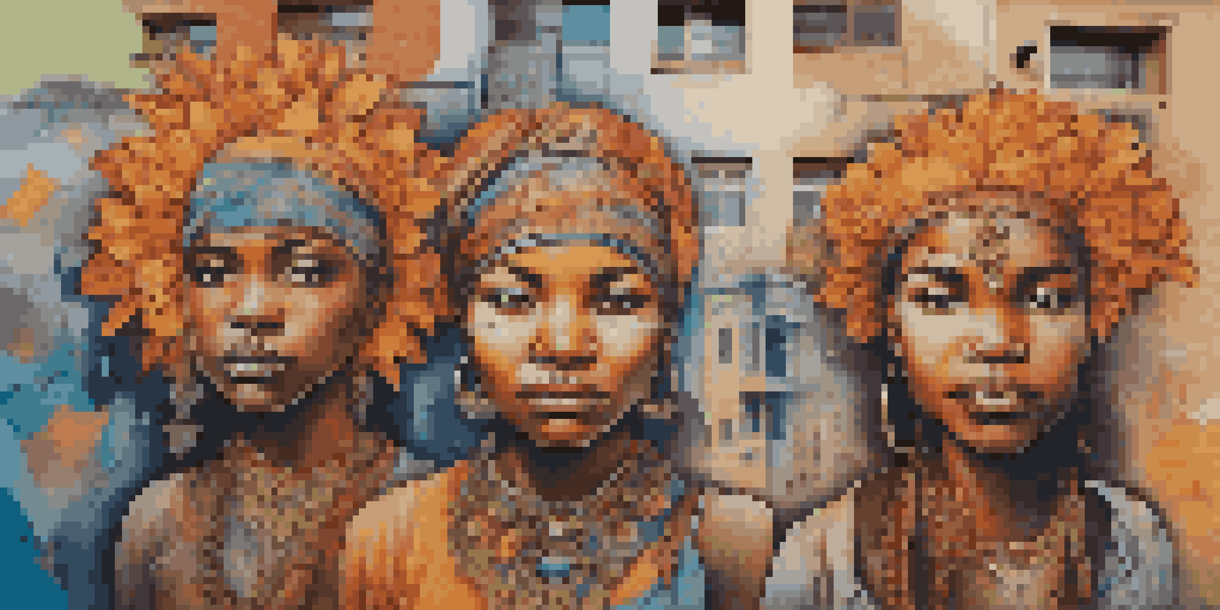 A colorful street mural featuring diverse faces symbolizing unity and solidarity, set against an urban backdrop.