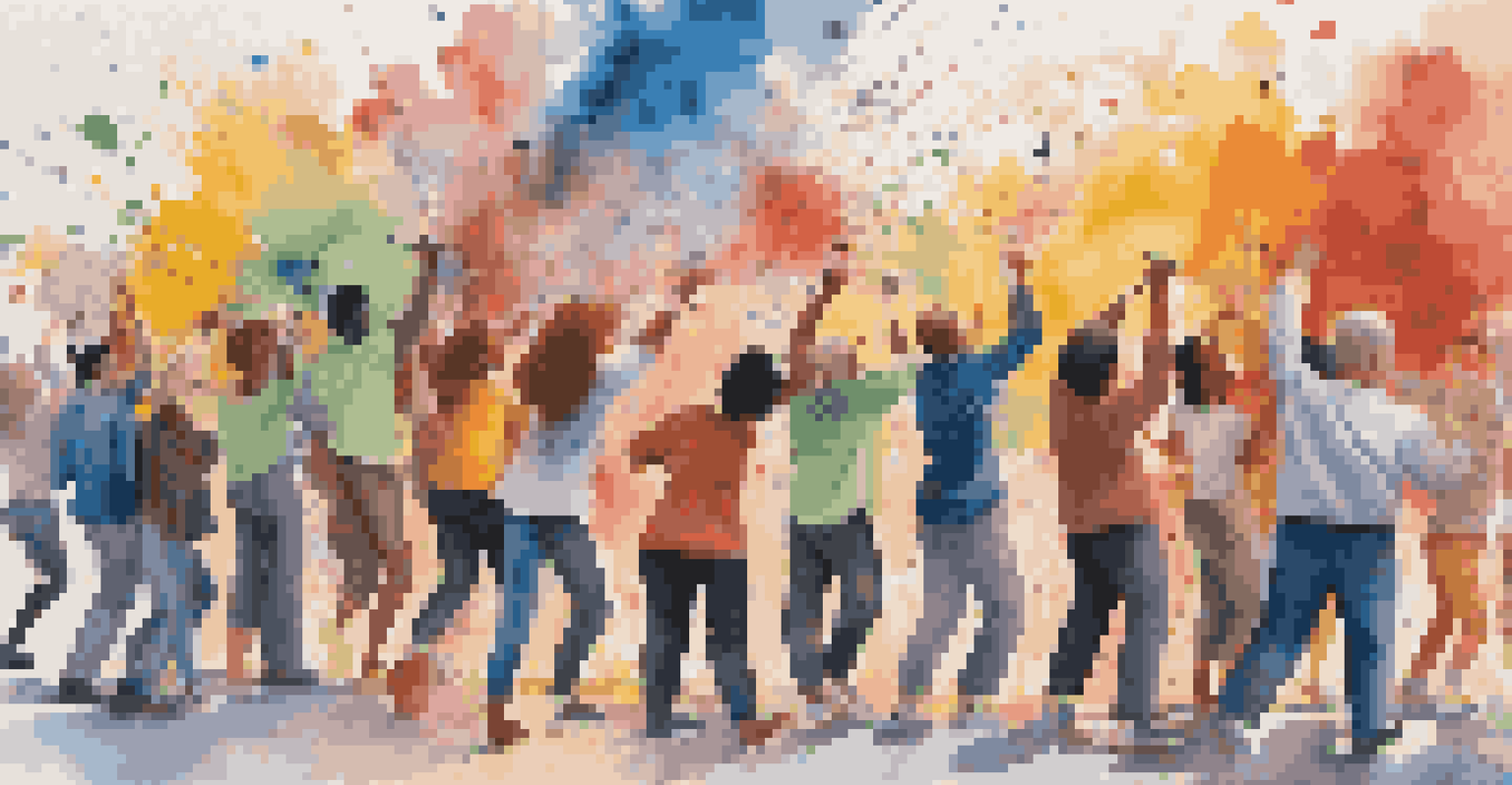 A group of diverse artists collaborating on a large mural, sharing ideas and painting together.