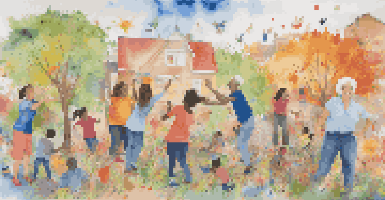 Caregivers collaborating on a large mural, showcasing unity and support through vibrant colors and symbols.