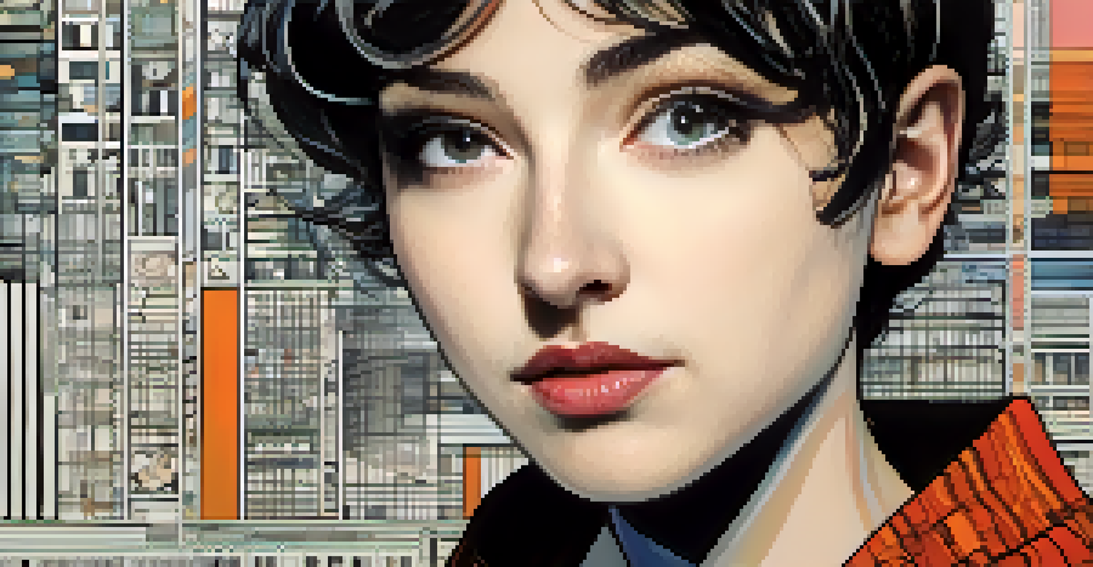 A close-up of a graphic novel page showing a character's emotional journey with contrasting colors and fragmented patterns representing complexity.