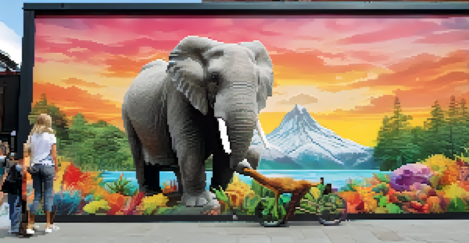 A mural that features animated wildlife and climate change effects, designed for interactive viewing.