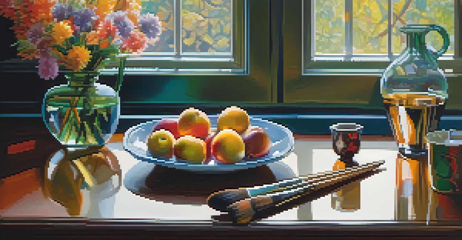 A still life image of an artist's palette with vibrant paints, brushes, and a canvas with abstract art.