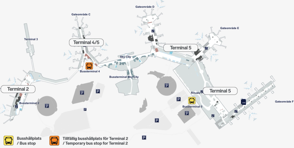 Map of Arlanda Airport (Terminal 2 and 5)