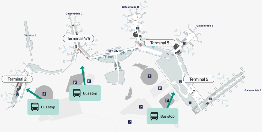 Map of Arlanda Airport (Terminals 2, 4 and 5)