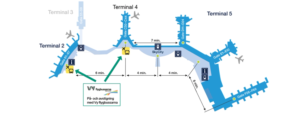 Karta över Arlanda flygplats (Terminal 2, 4 och 5)