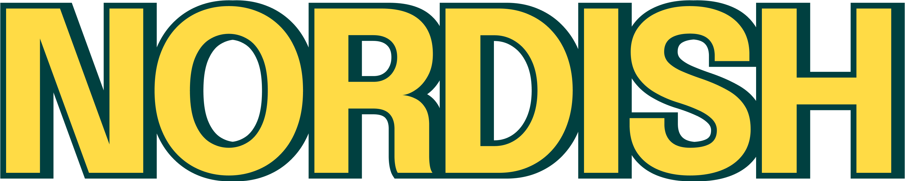 The word NORDISH in yellow with a green outline.