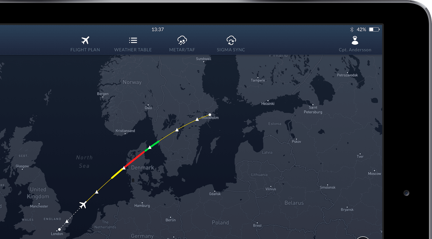 A screenshot displaying a flight route.