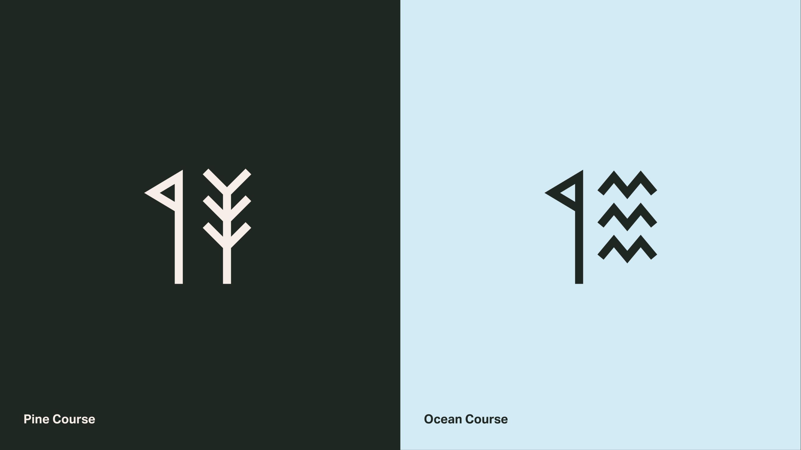Symbols for pine course and seaside course.