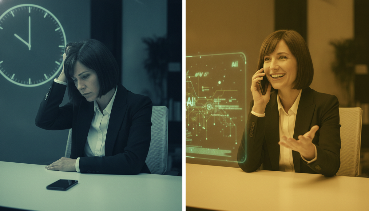 A professional frustrated while waiting, then delighted when answered quickly