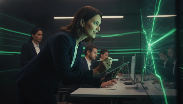 A focused salesperson instantly responding to a fresh incoming lead on a glowing screen