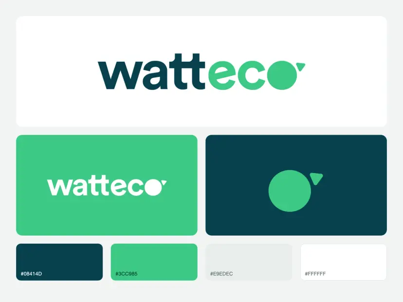 El logotipo en color, en blanco sobre el verde de marca, el isotipo sobre el azul profundo y la paleta