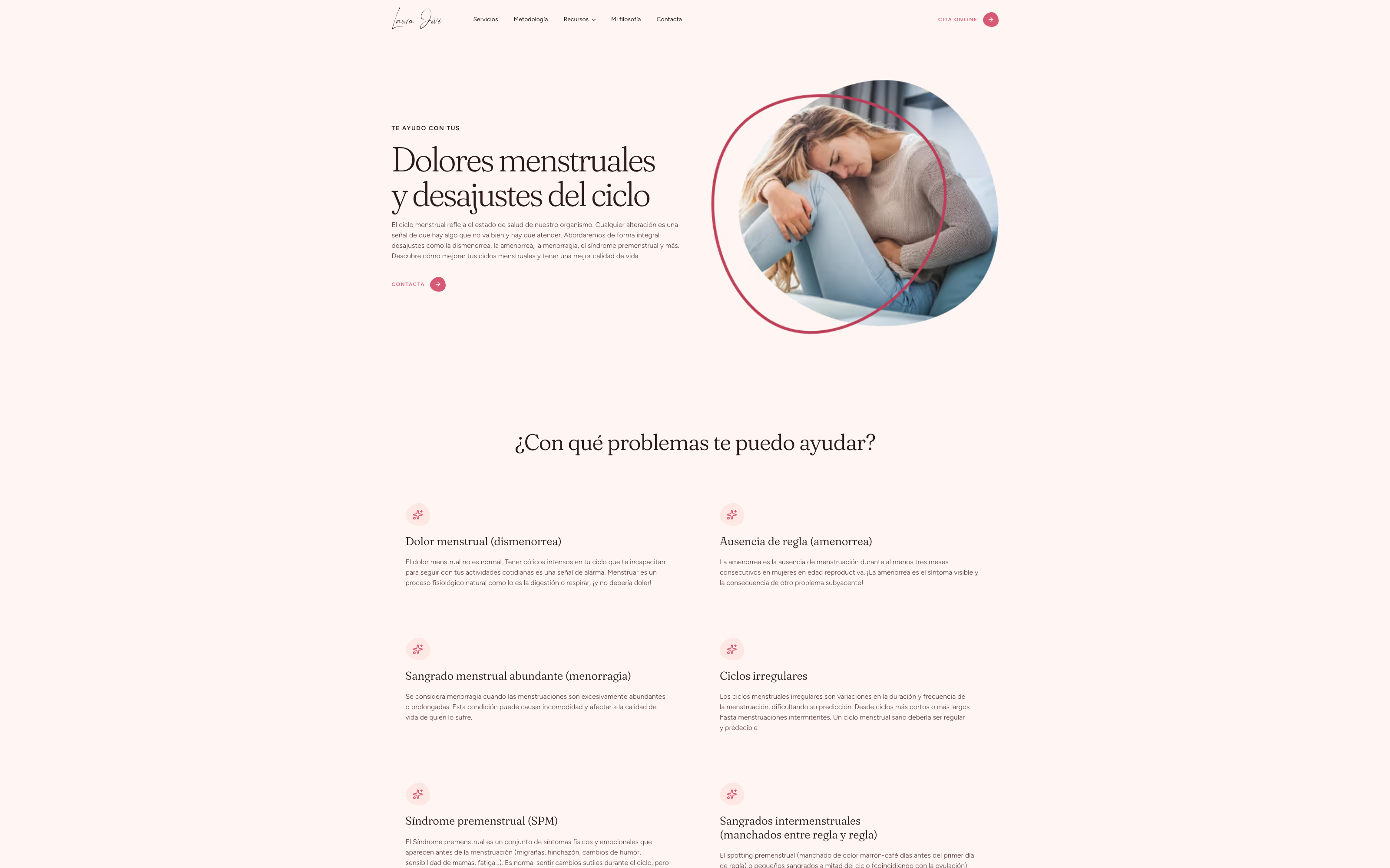 La página de dolores menstruales y desajustes del ciclo, donde aterrizan los anuncios de ese problema