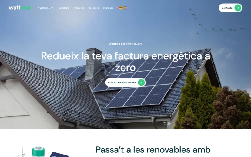 La página para particulares: reducir la factura energética a cero, con su propia llamada a la acción