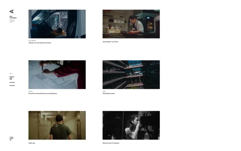 La página de films: la cuadrícula de piezas, cada una con su cliente