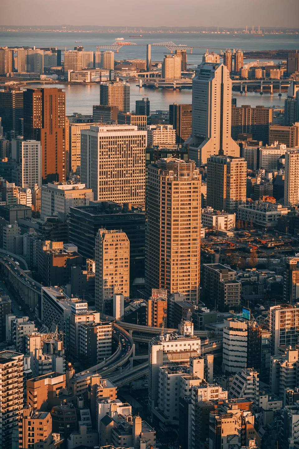 Warm evening light across a dense urban skyline.