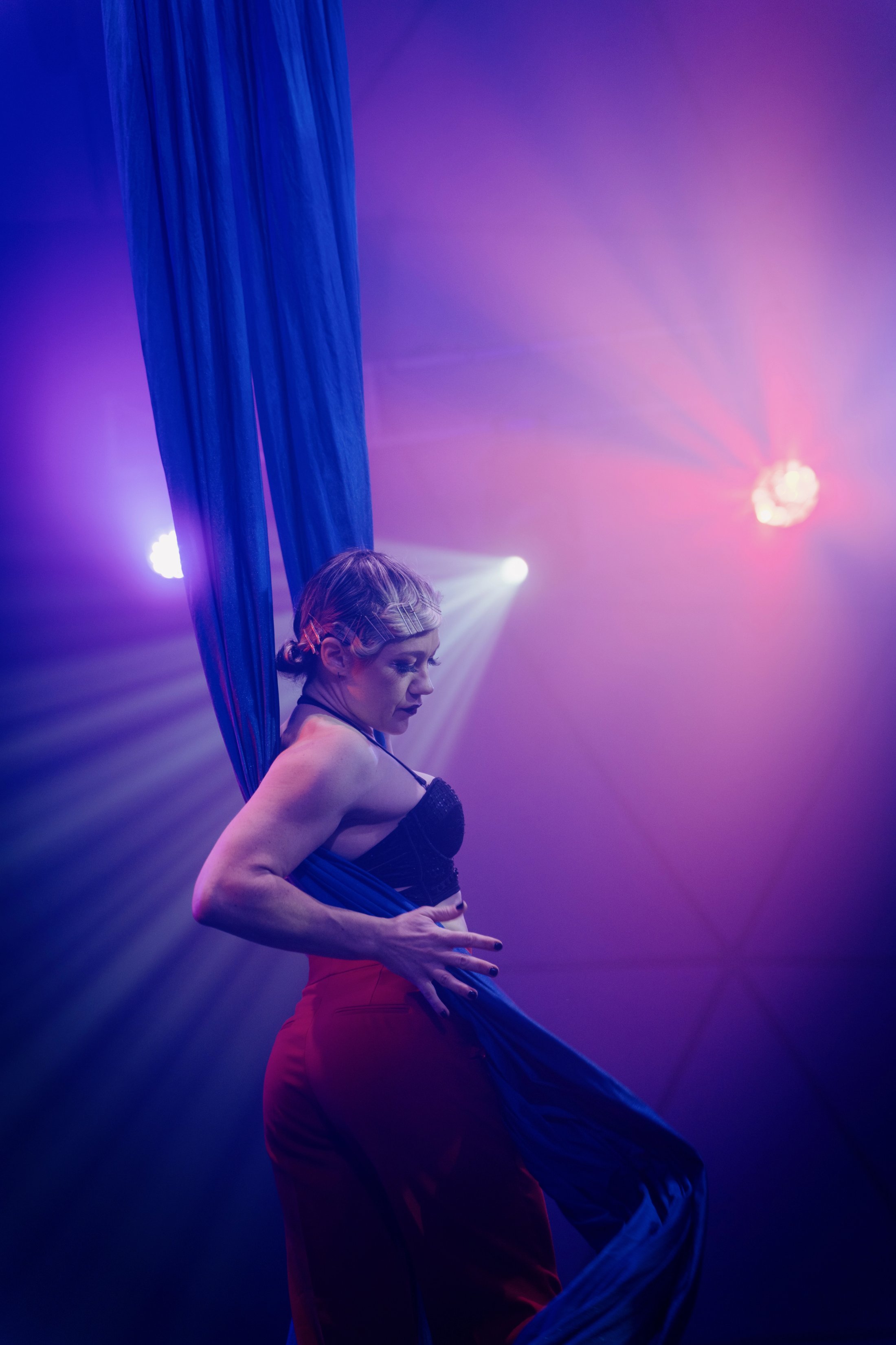 famale dancer holding on ribbon
