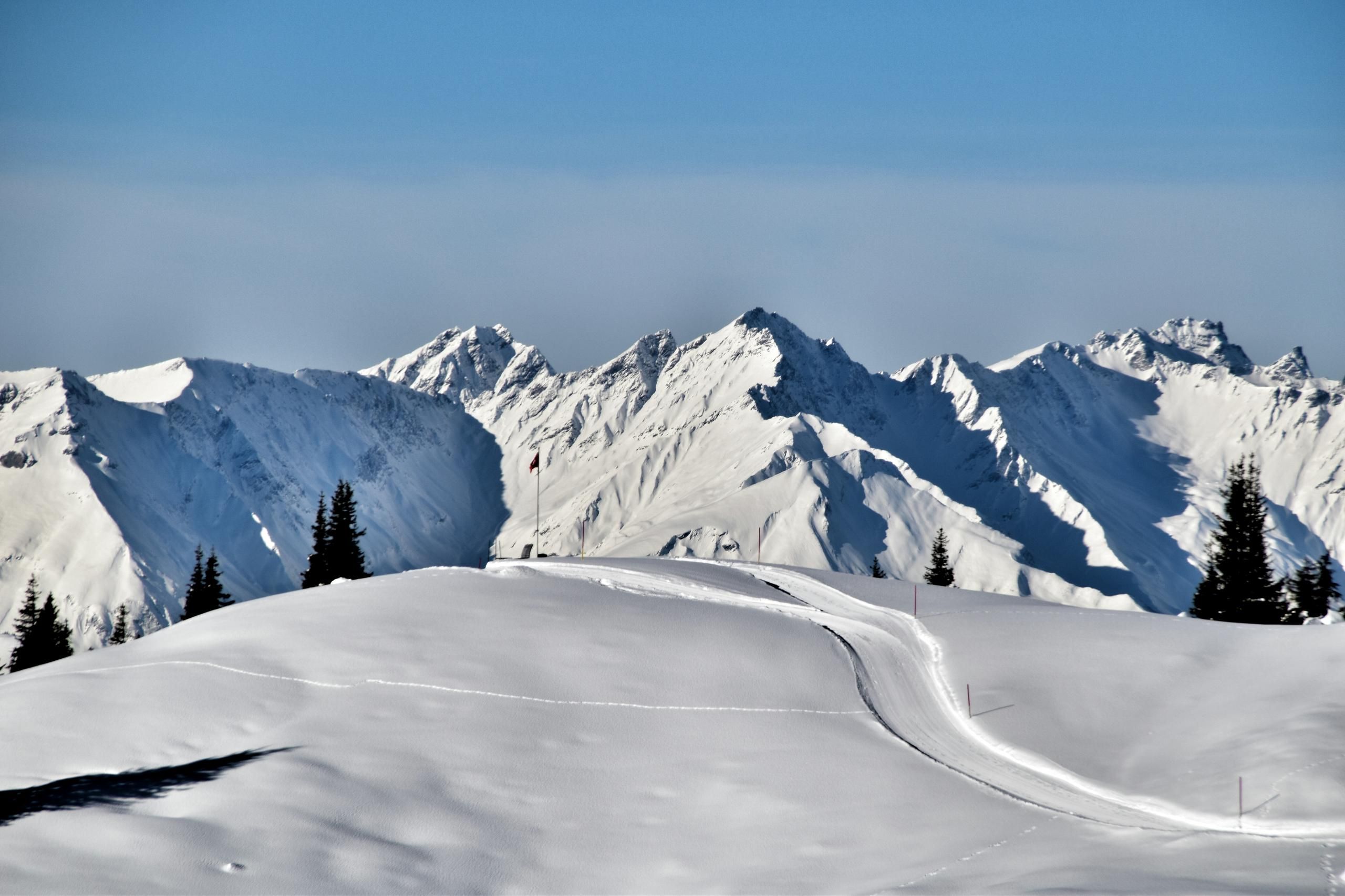 Madrisa Maessplatten Winter Schnee Aussicht Berge