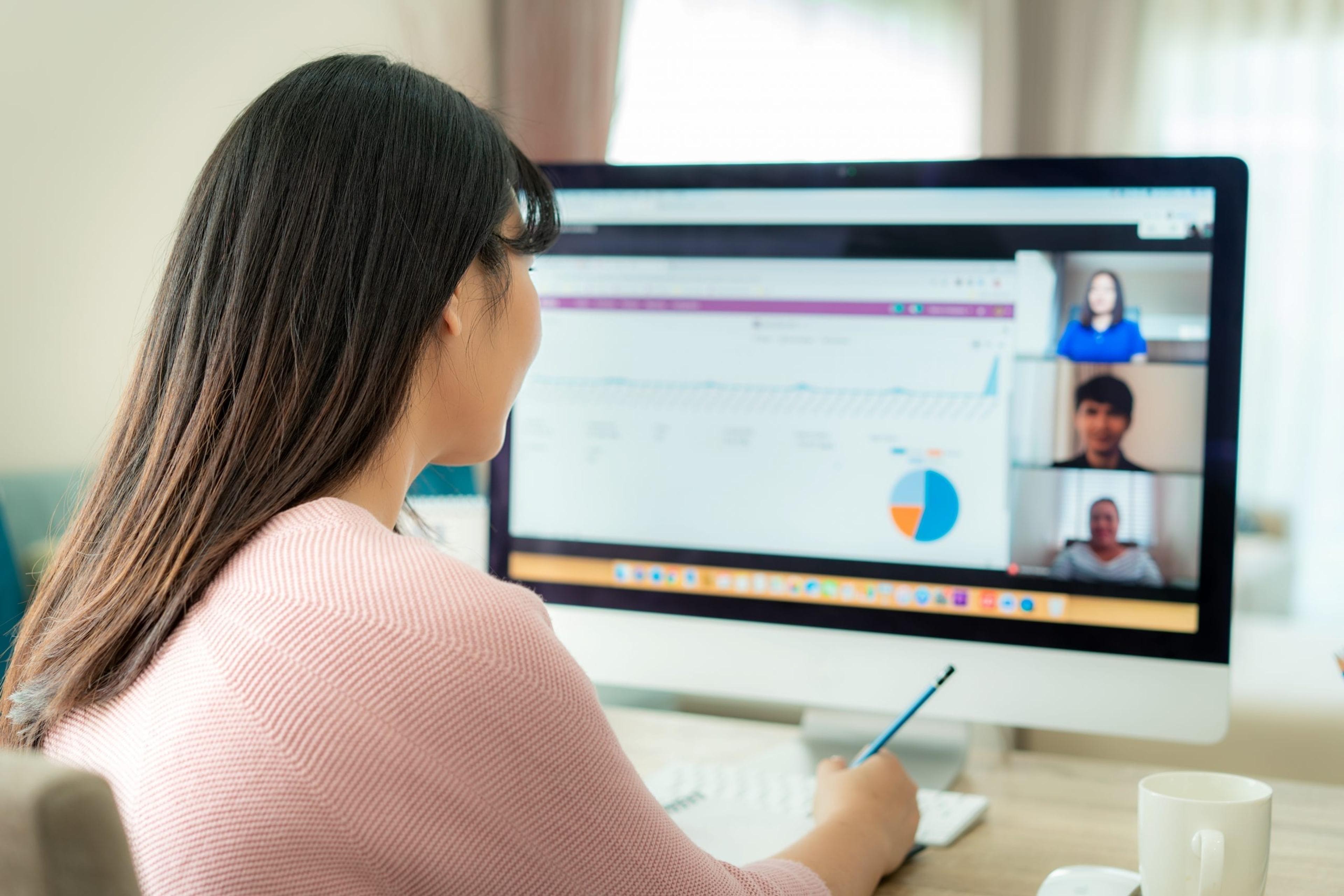 Woman on a virtual work call