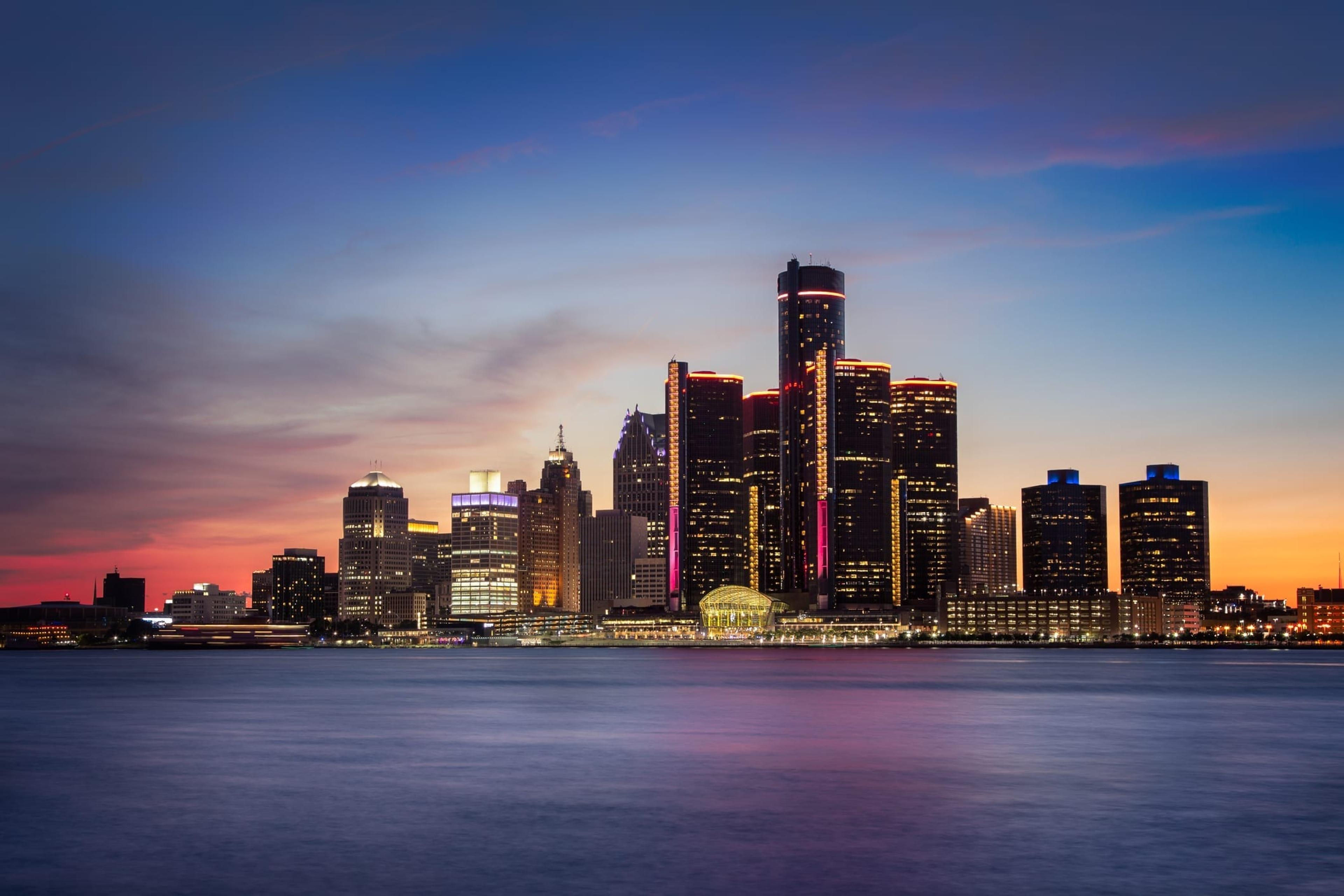 Detroit skyline at dusk