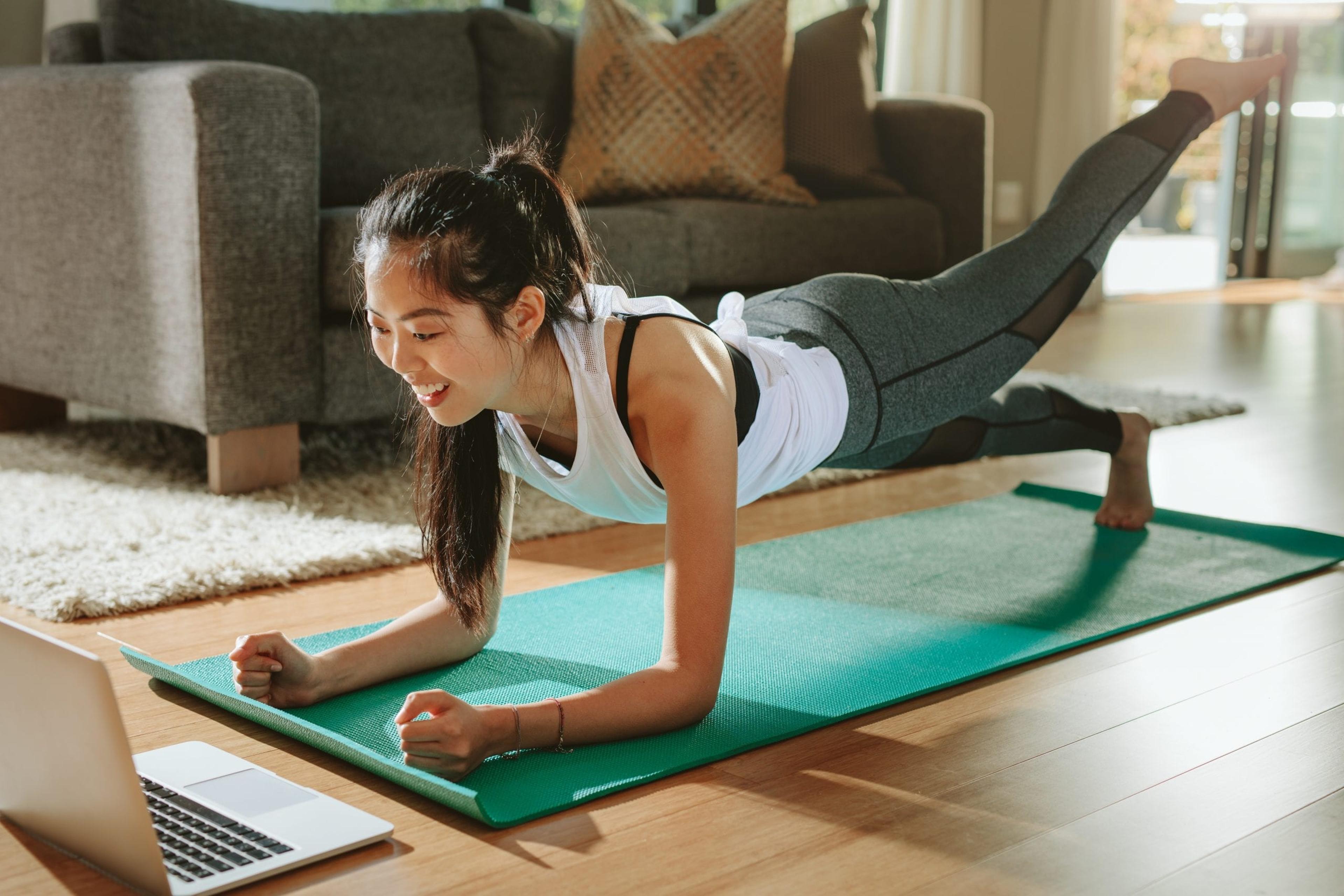 Woman working out at home