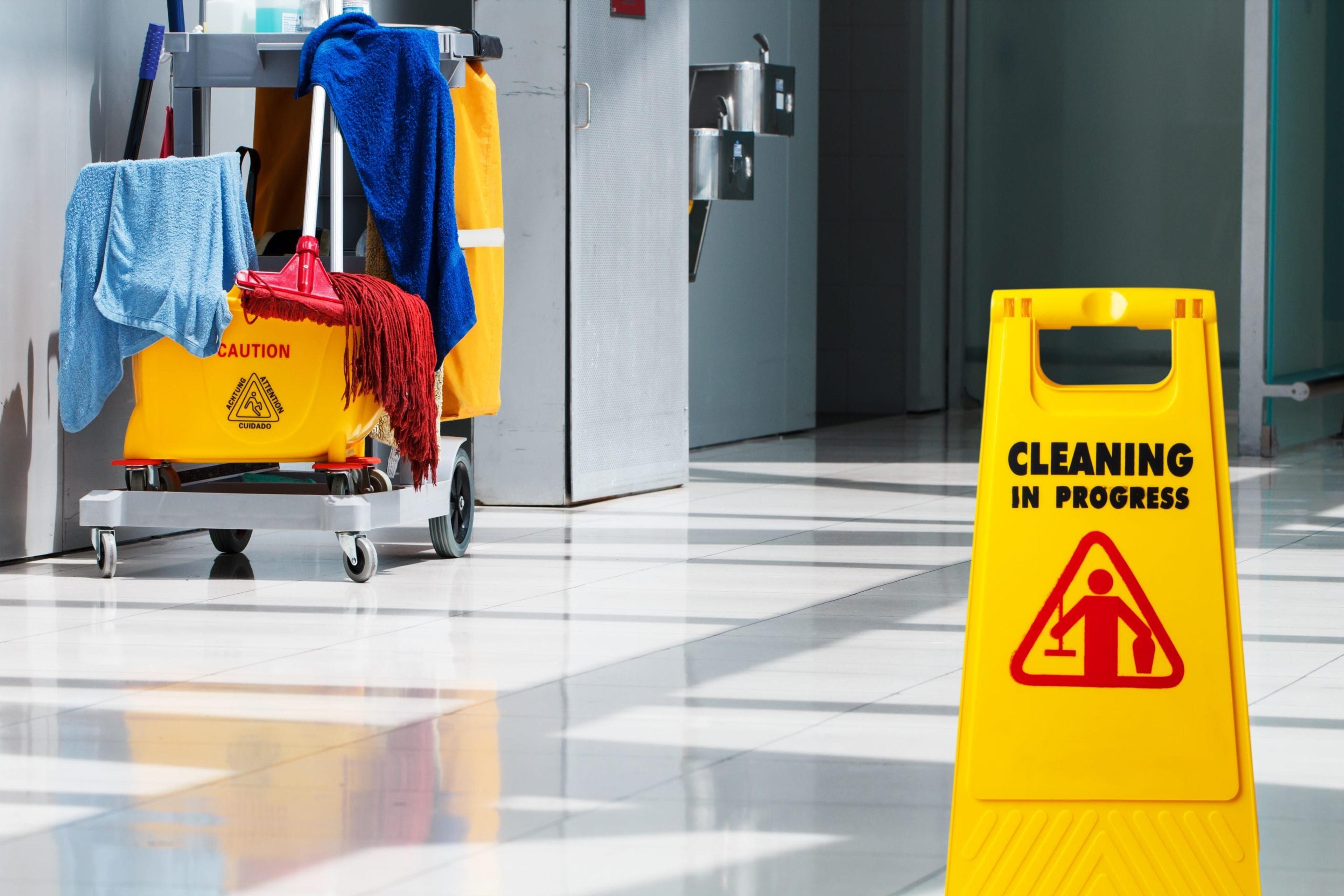 Janitorial supplies with safety sign