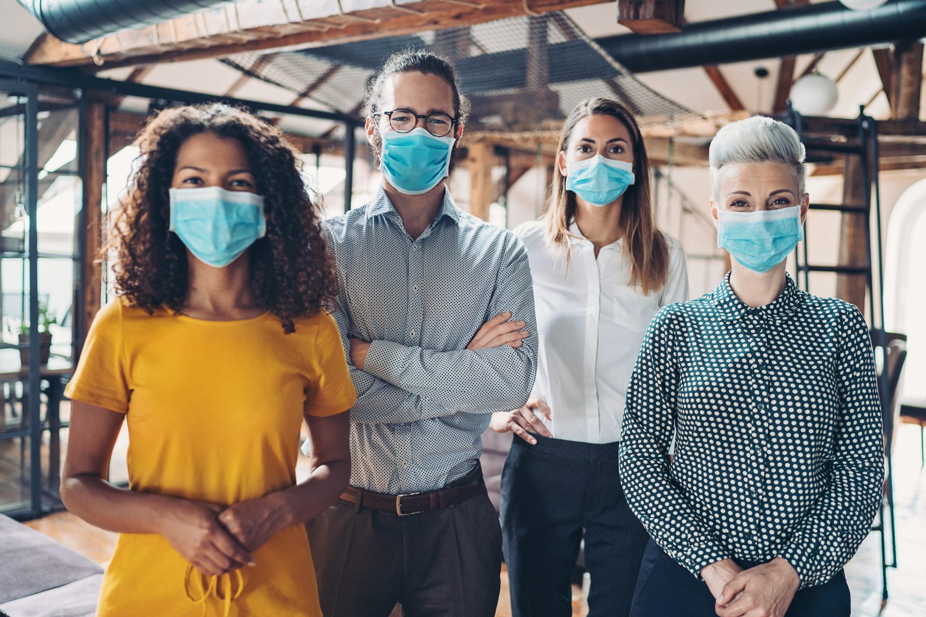 Workers wearing masks