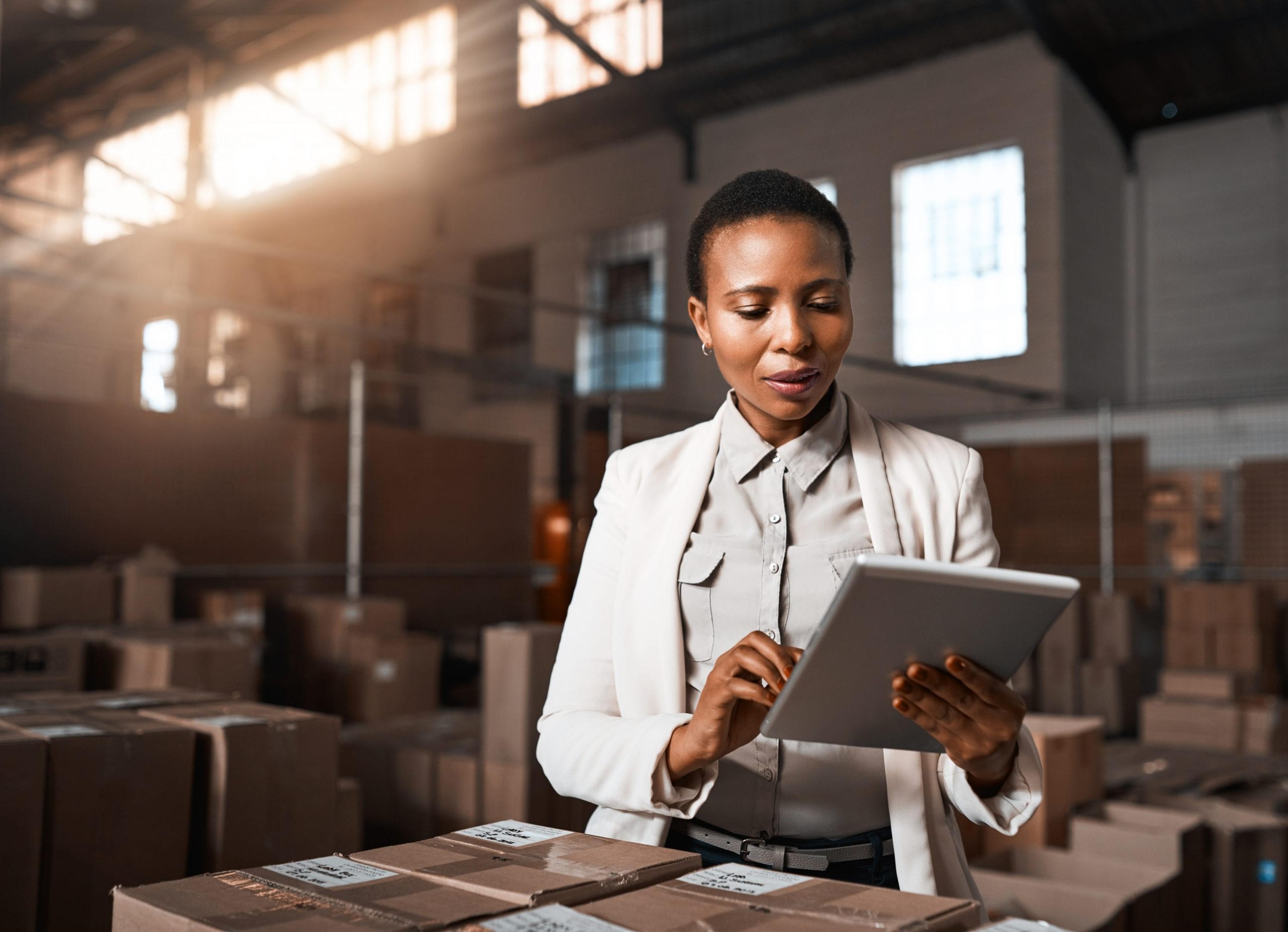 Business woman looking at computer