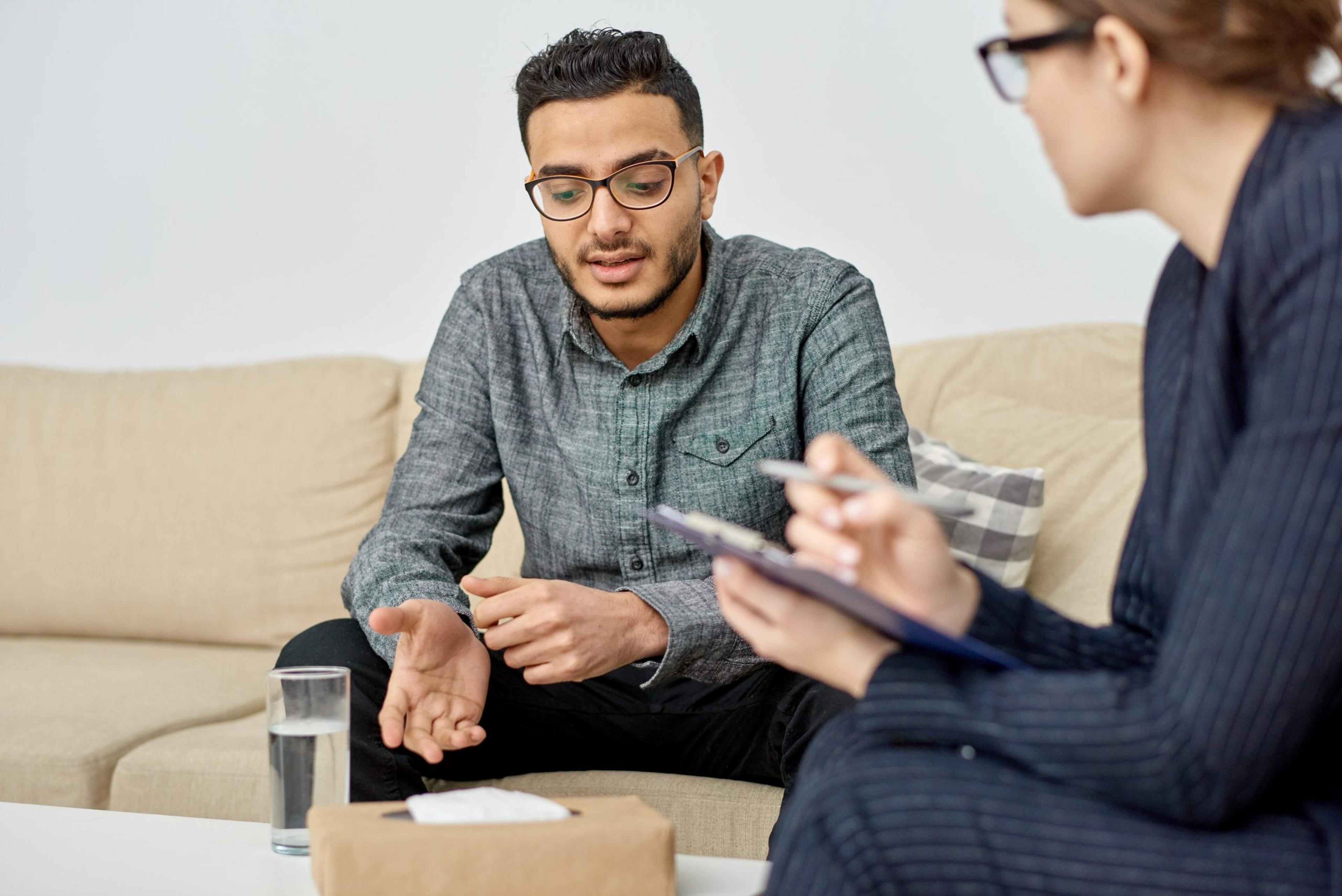 Patient and therapist talking