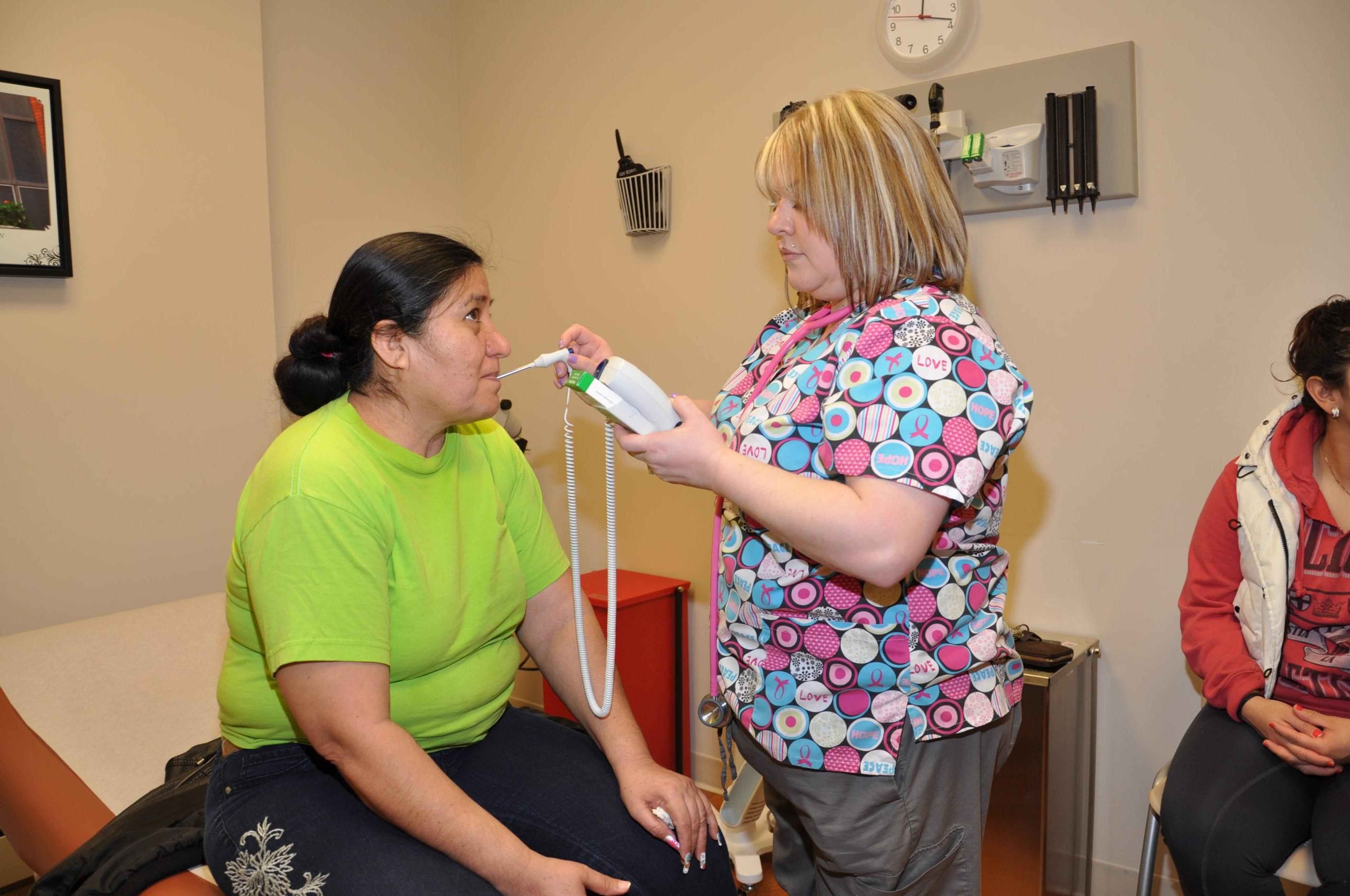 Patient being helped at a health center