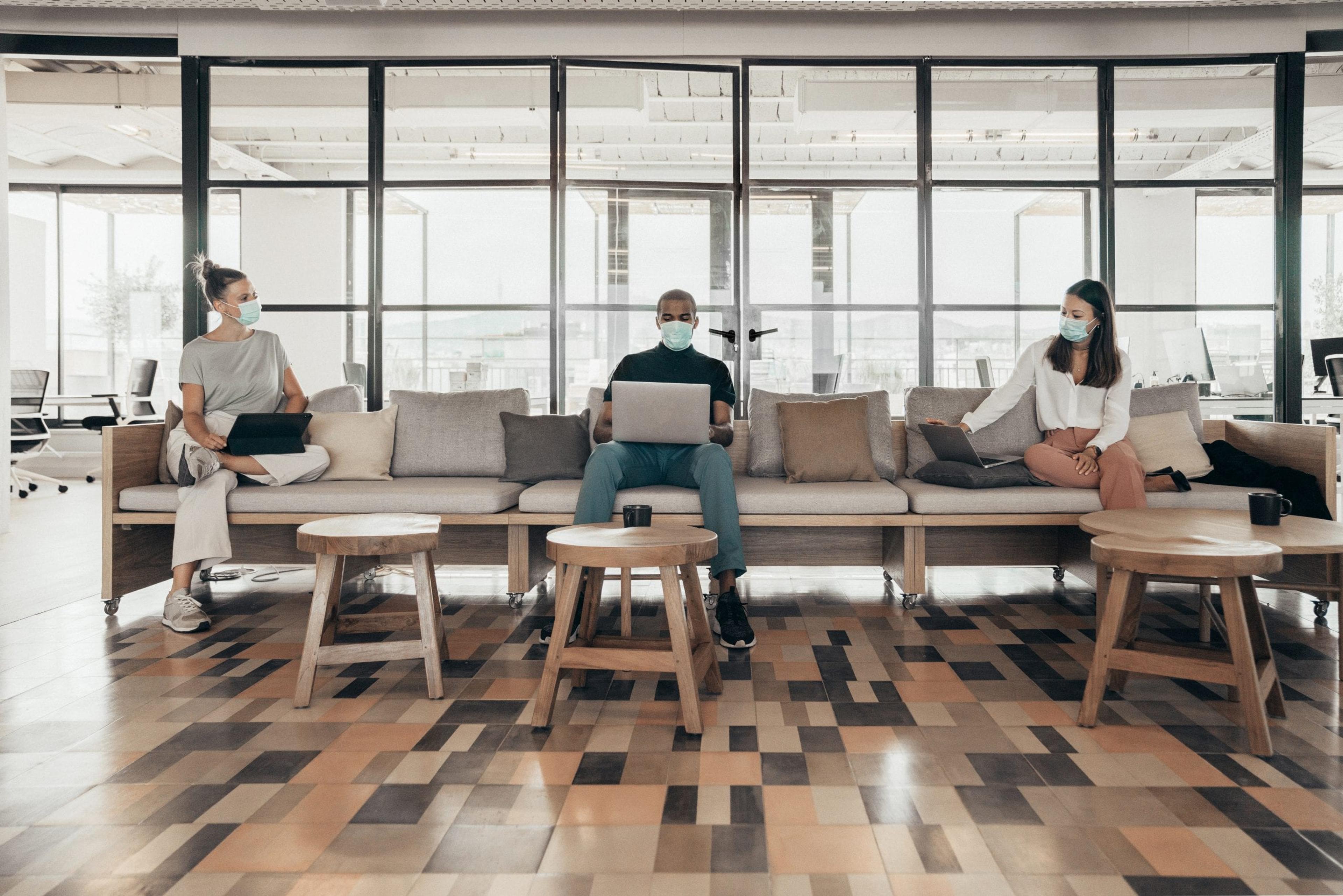 Employees working with masks on