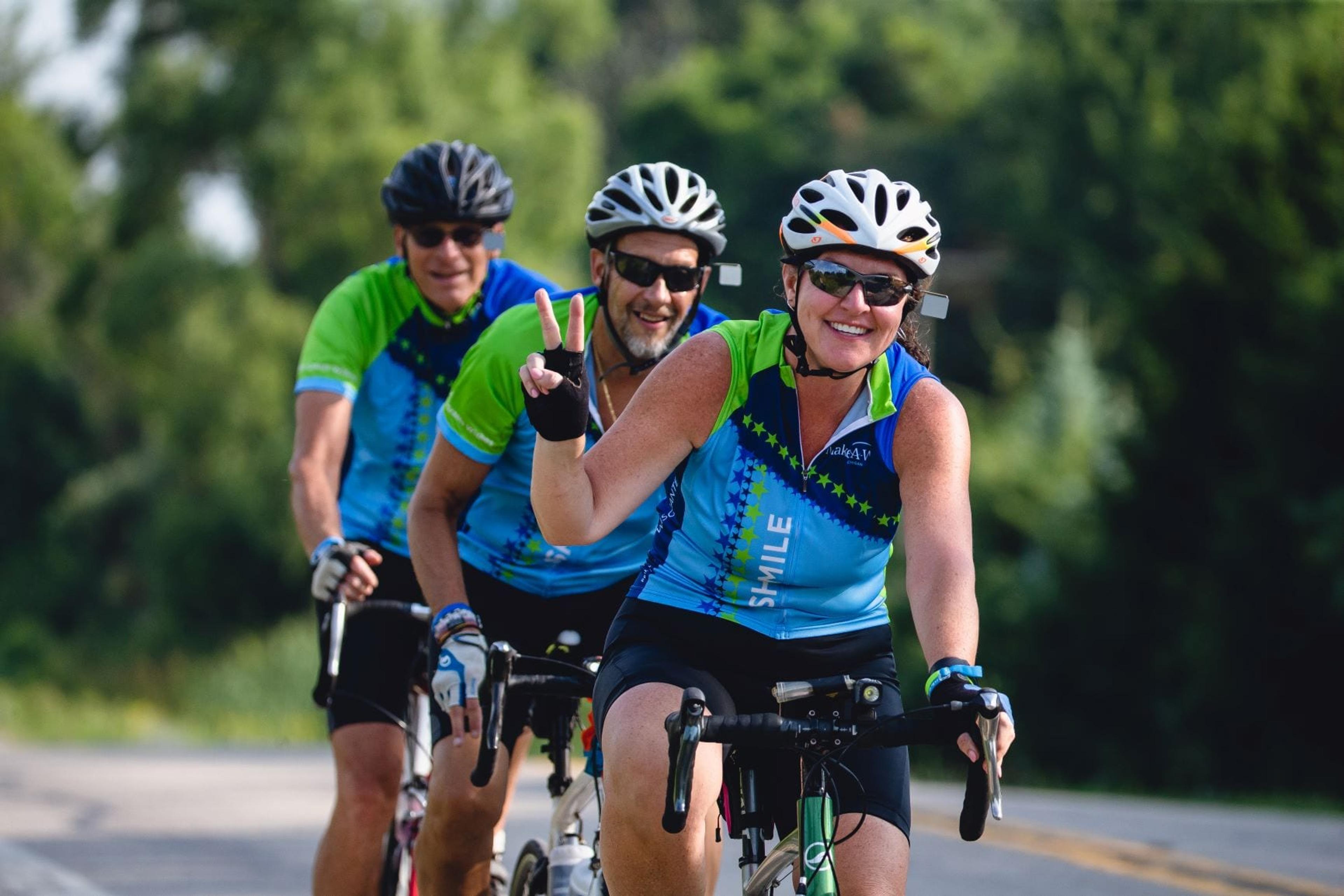 Smiling bike riders