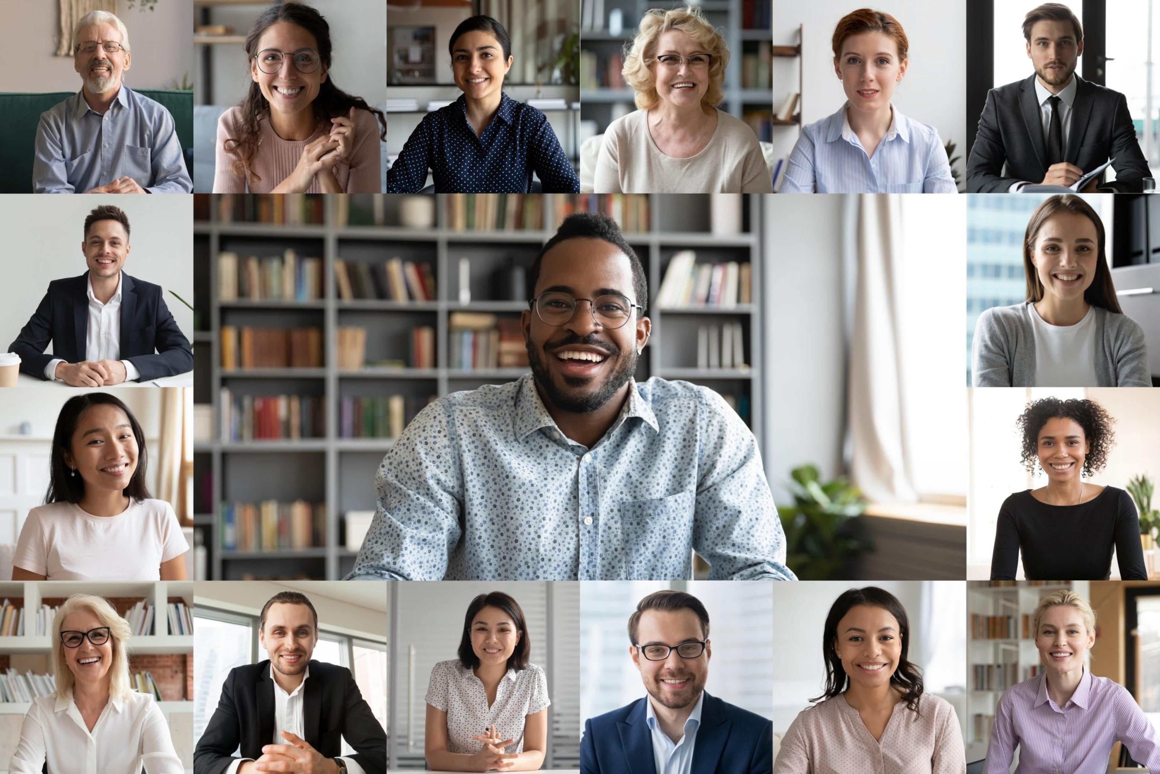 diverse team on video call meeting