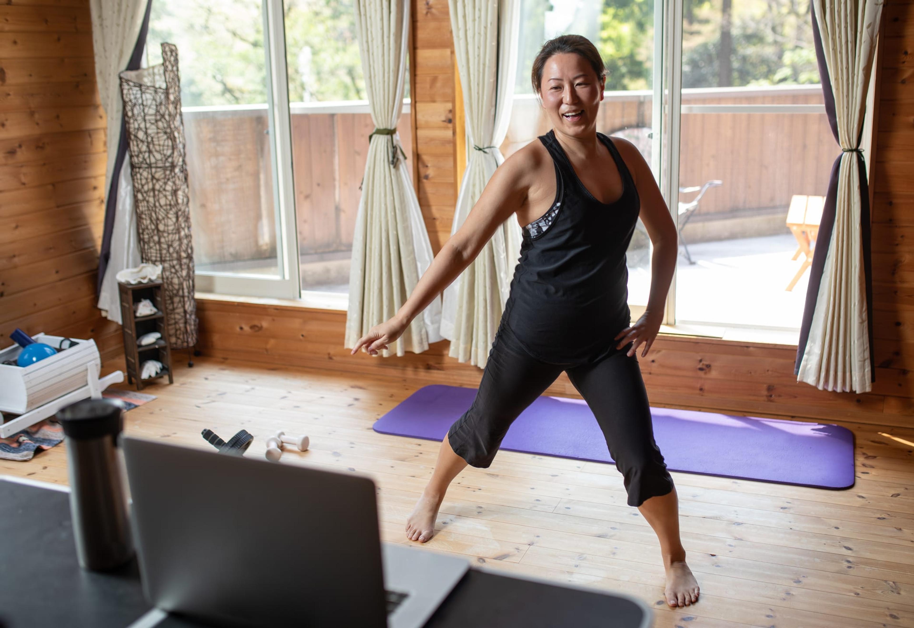 Woman exercising at home