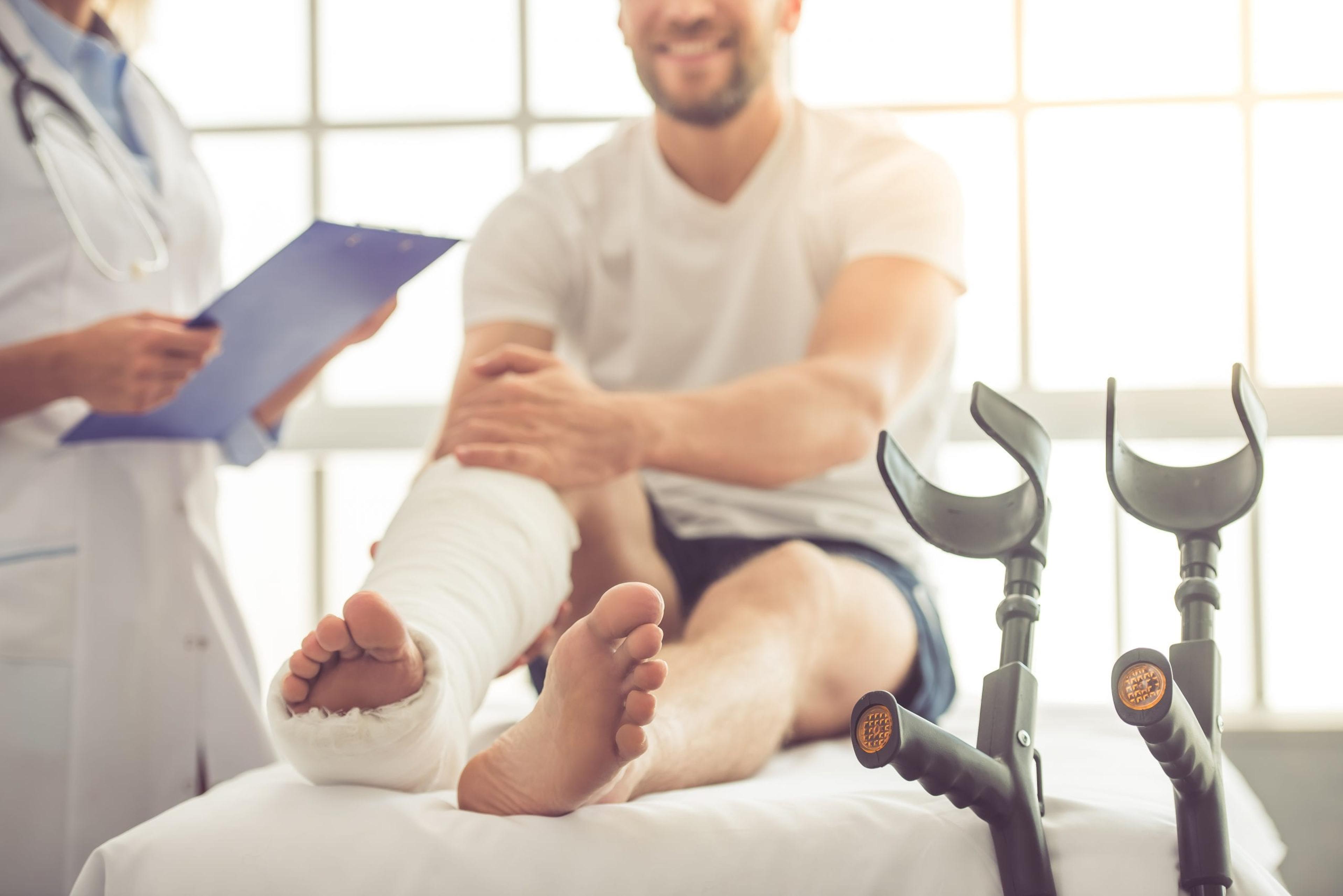 Patient with broken foot or leg