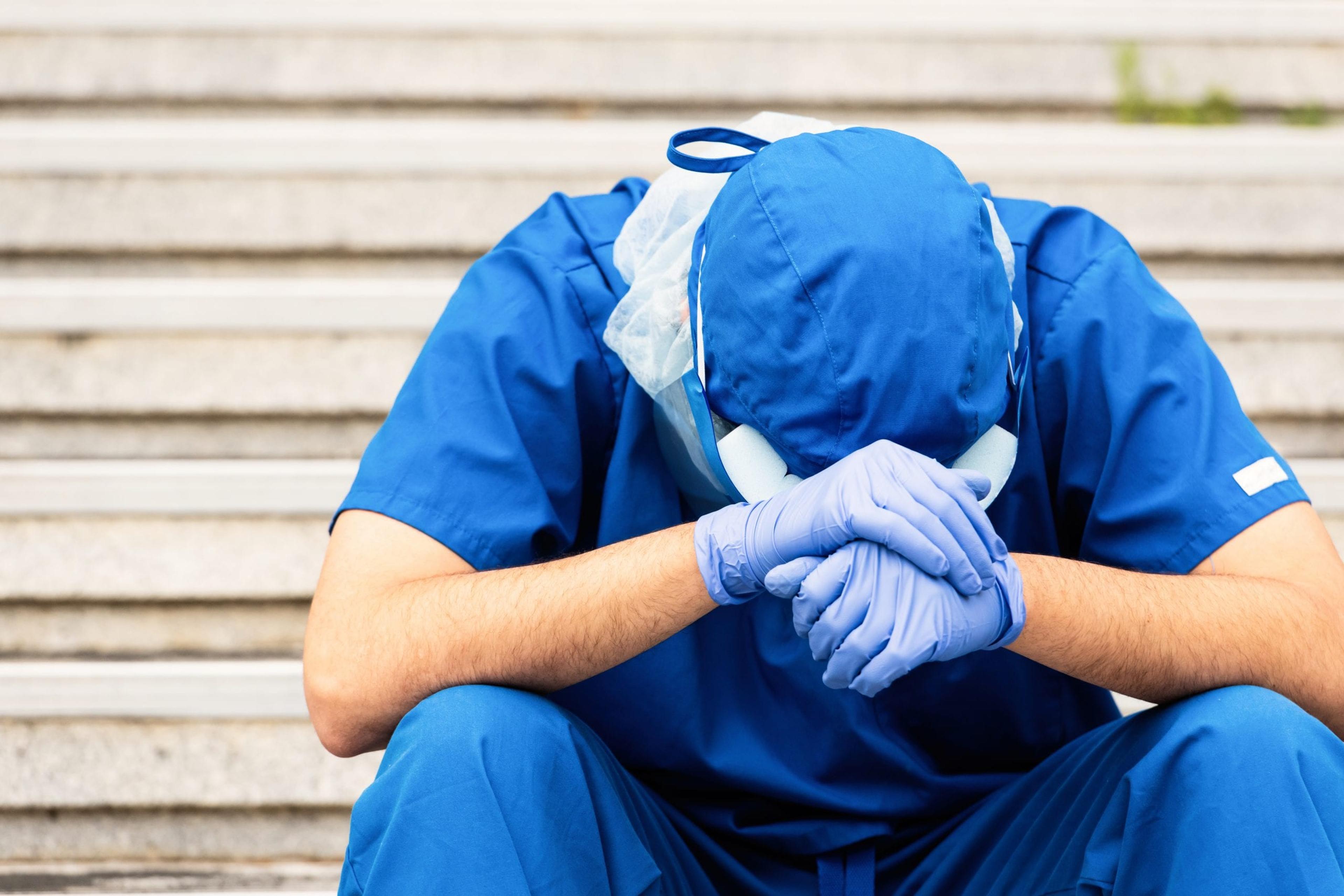 Distraught health care worker