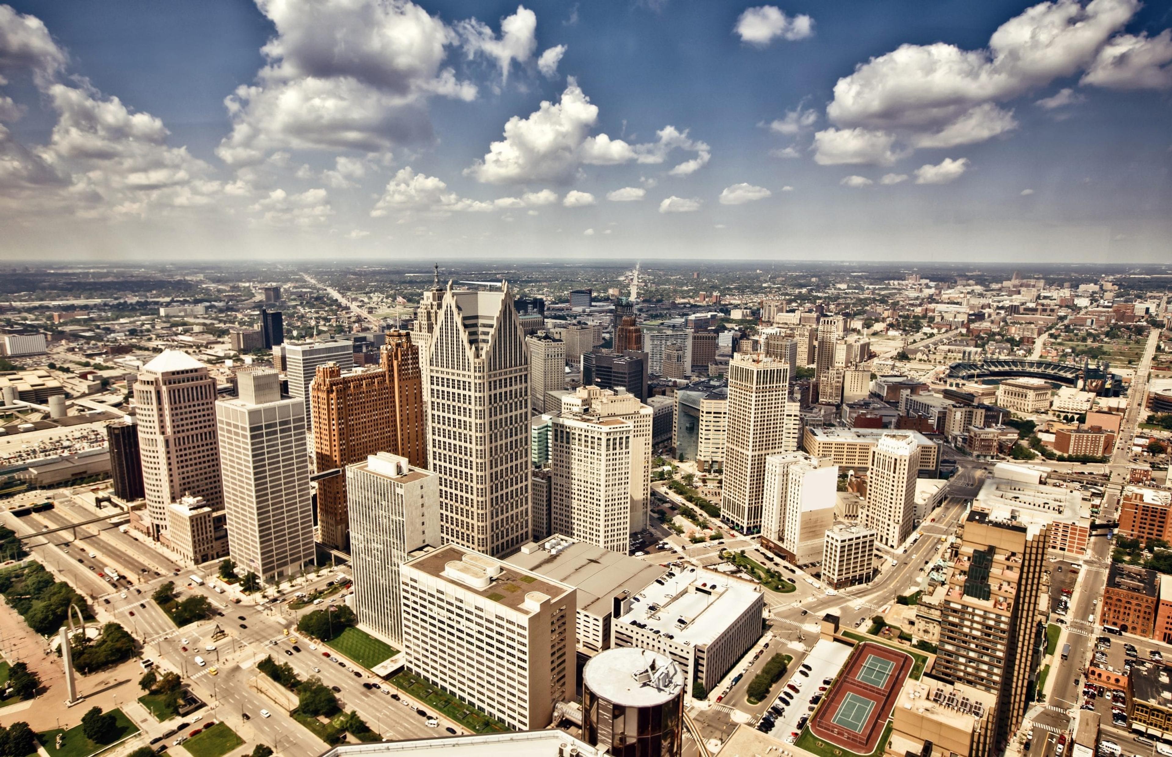 Aeiral view of downtown Detroit skyline