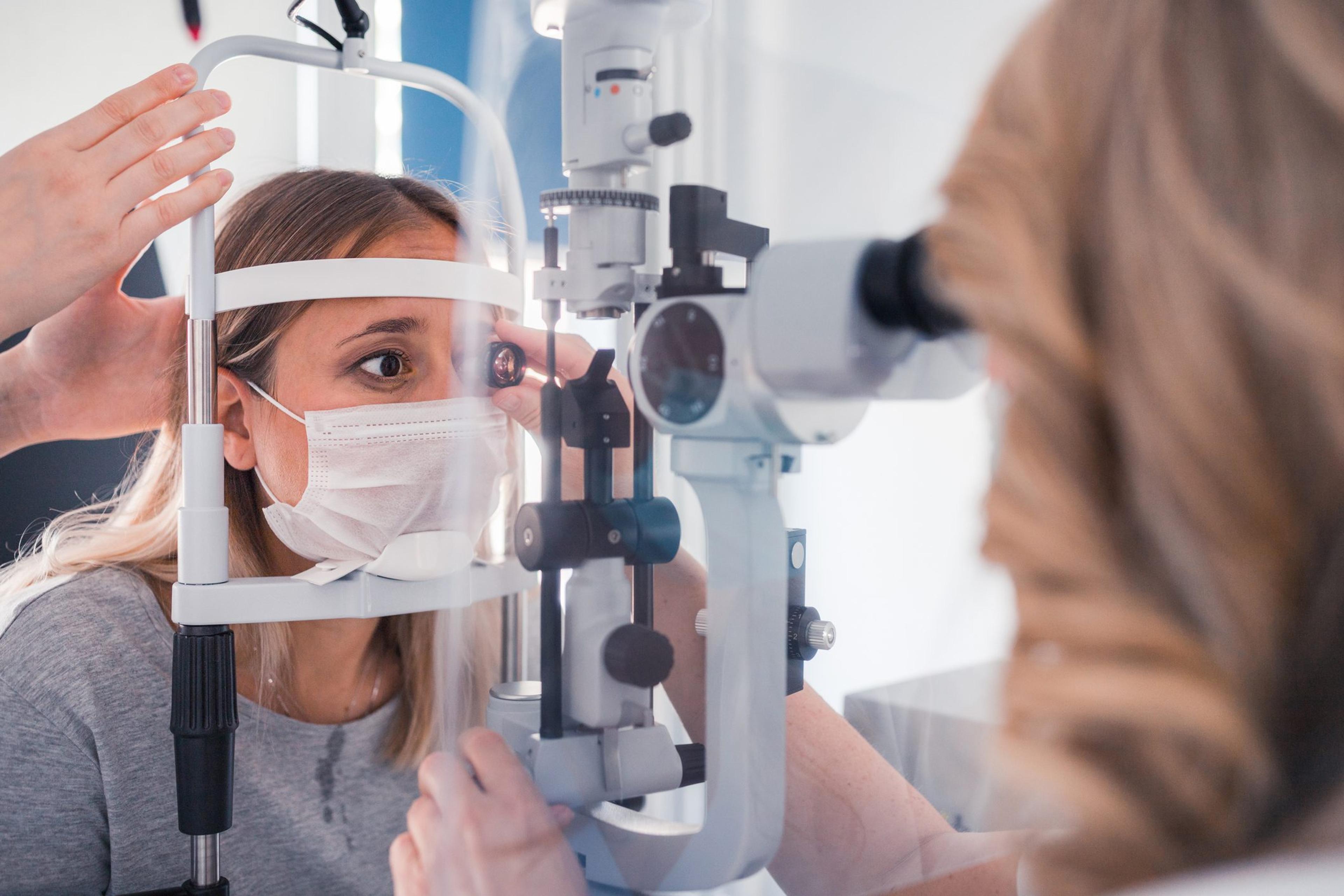 Patient having fundus examination of the eye