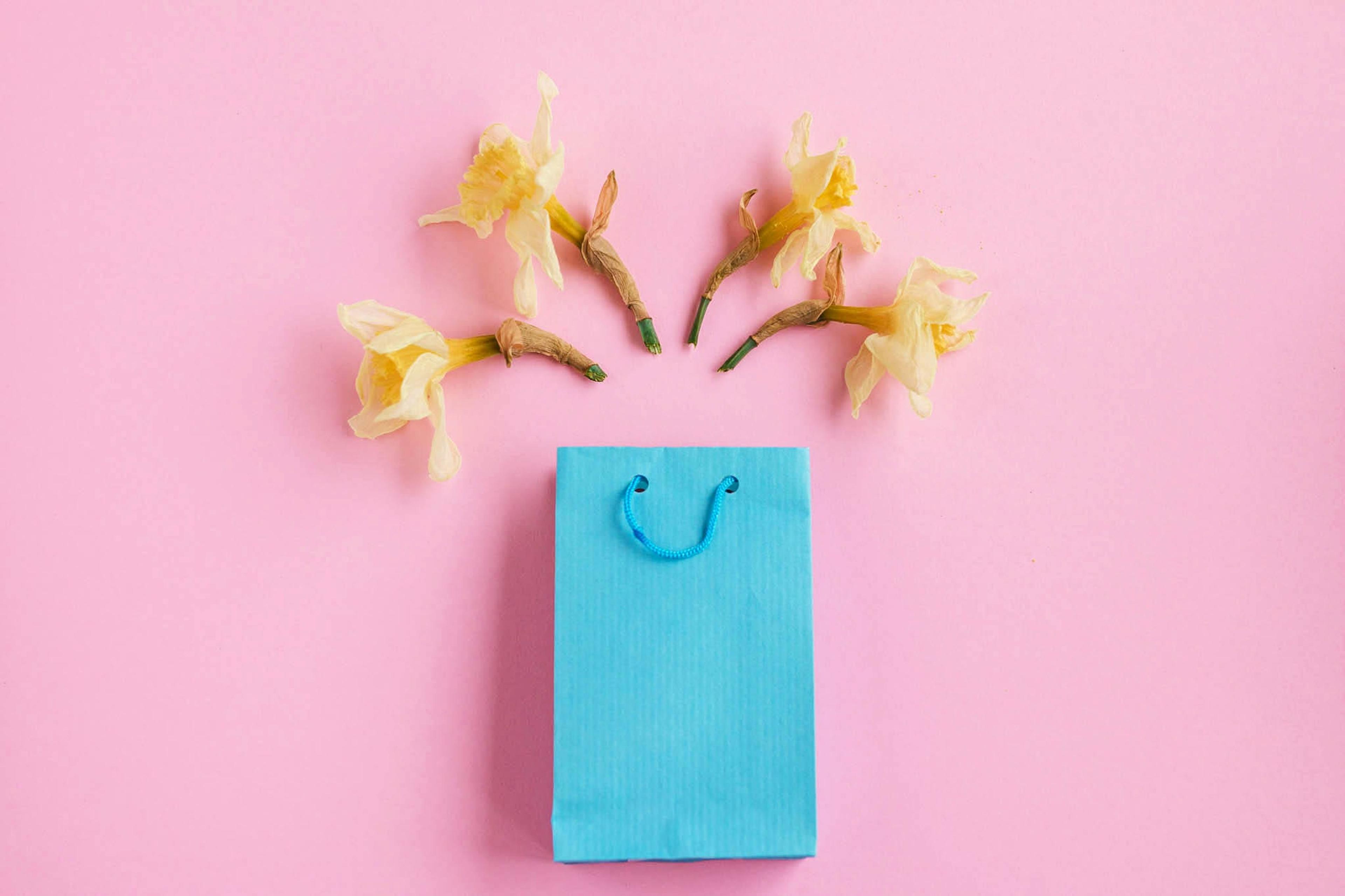 A blue gift bag
