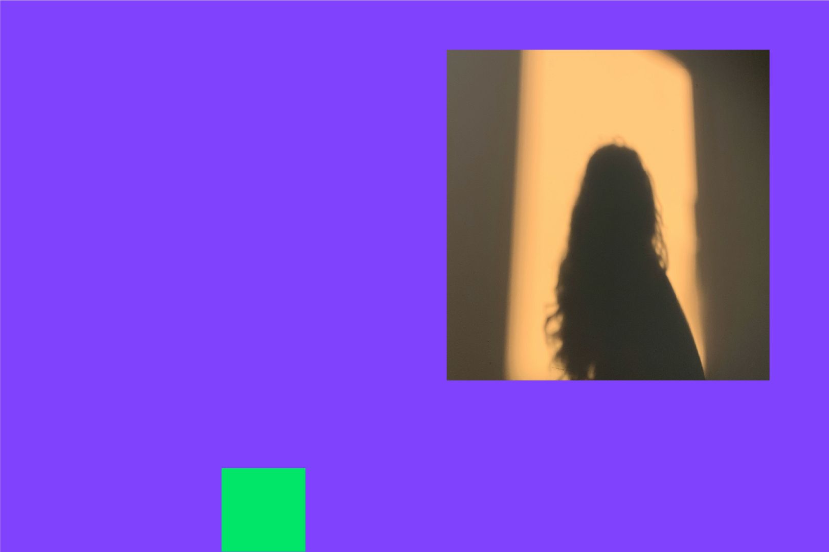 Purple color block with womans shadow and green block
