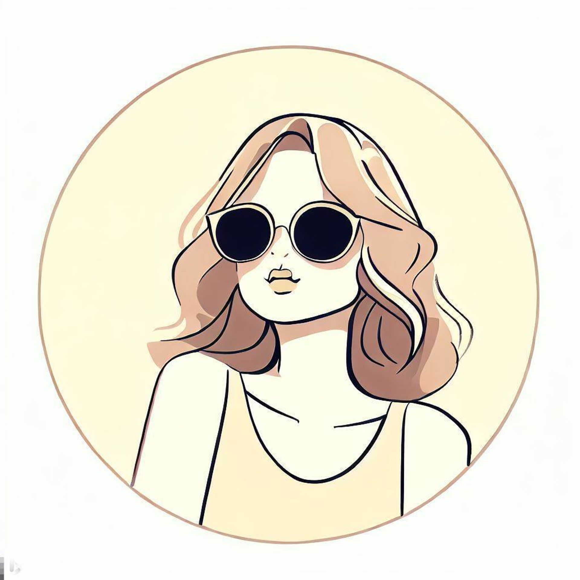 Illustrasjon av en ung kvinne som har på seg briller med mørkt glass.